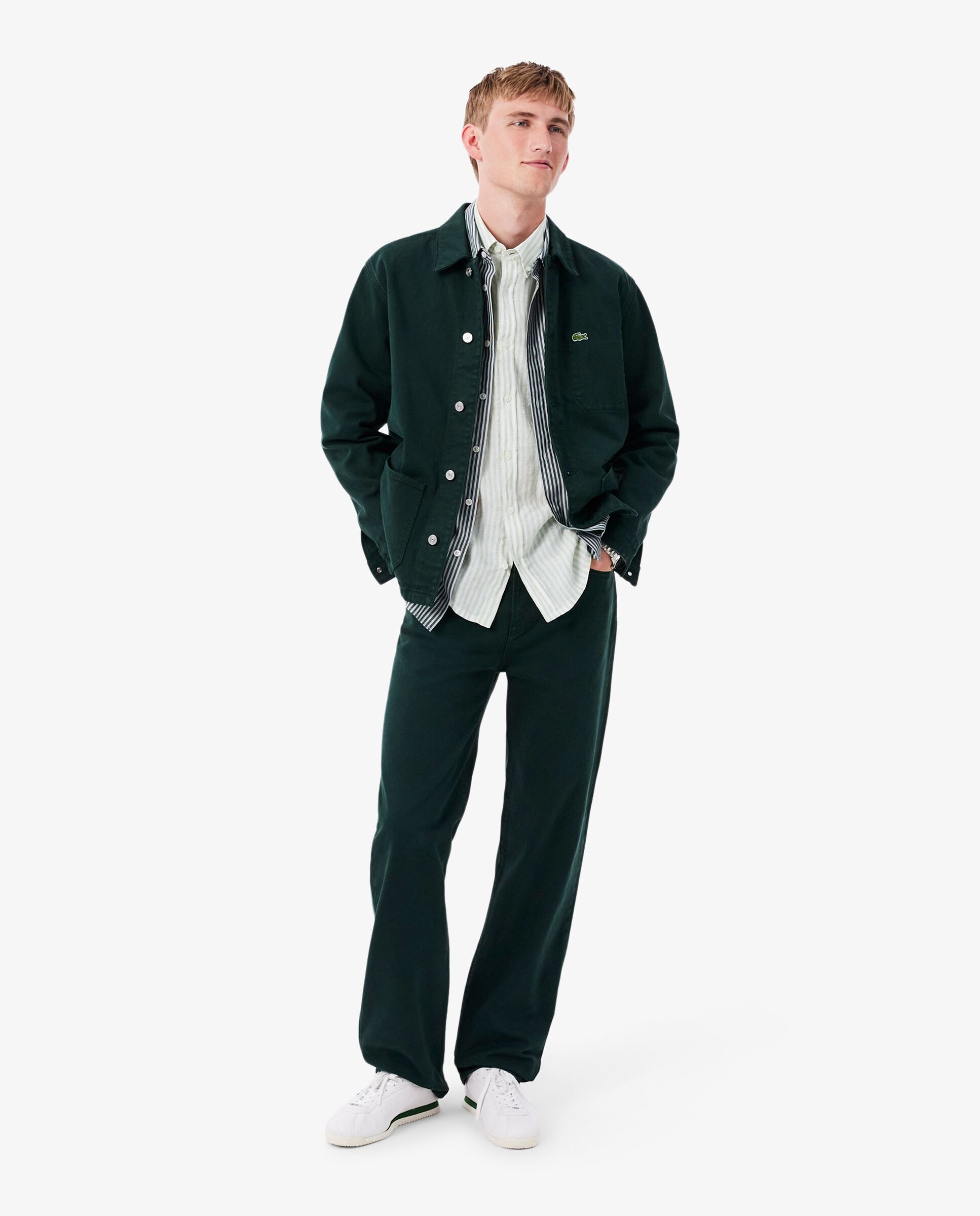 Imagen 4 de Camisa de hombre de lino de corte regular de rayas de manga larga - Verde Verde