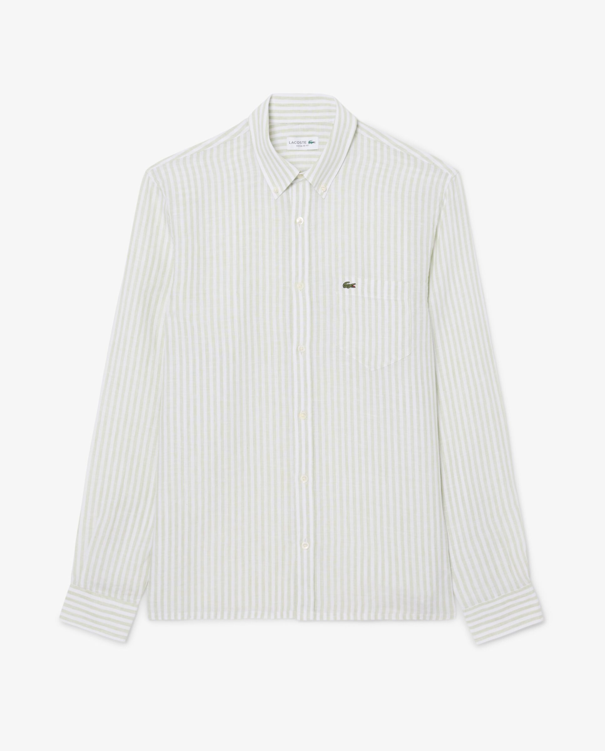 Imagen 6 de Camisa de hombre de lino de corte regular de rayas de manga larga - Verde Verde