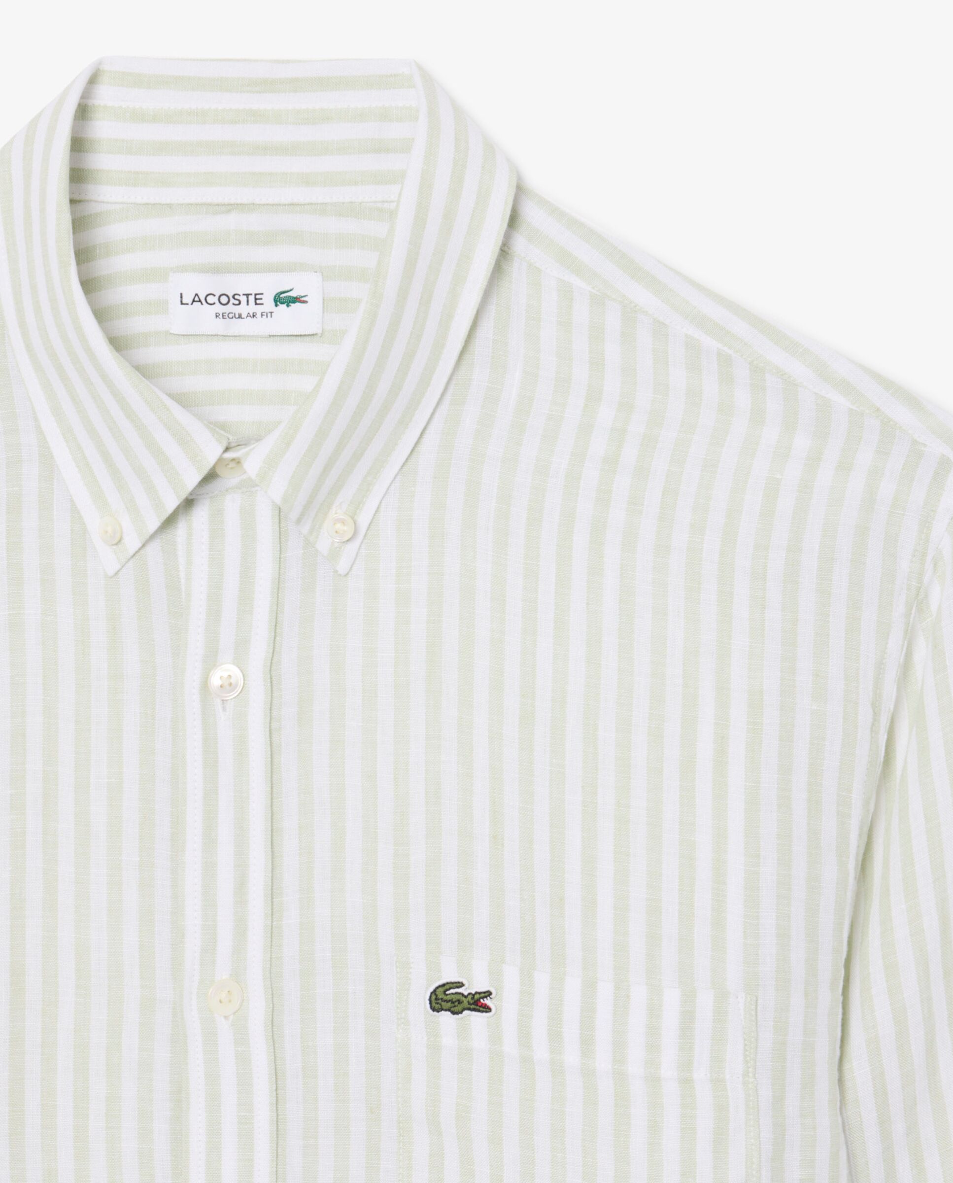 Imagen 5 de Camisa de hombre de lino de corte regular de rayas de manga larga - Verde Verde