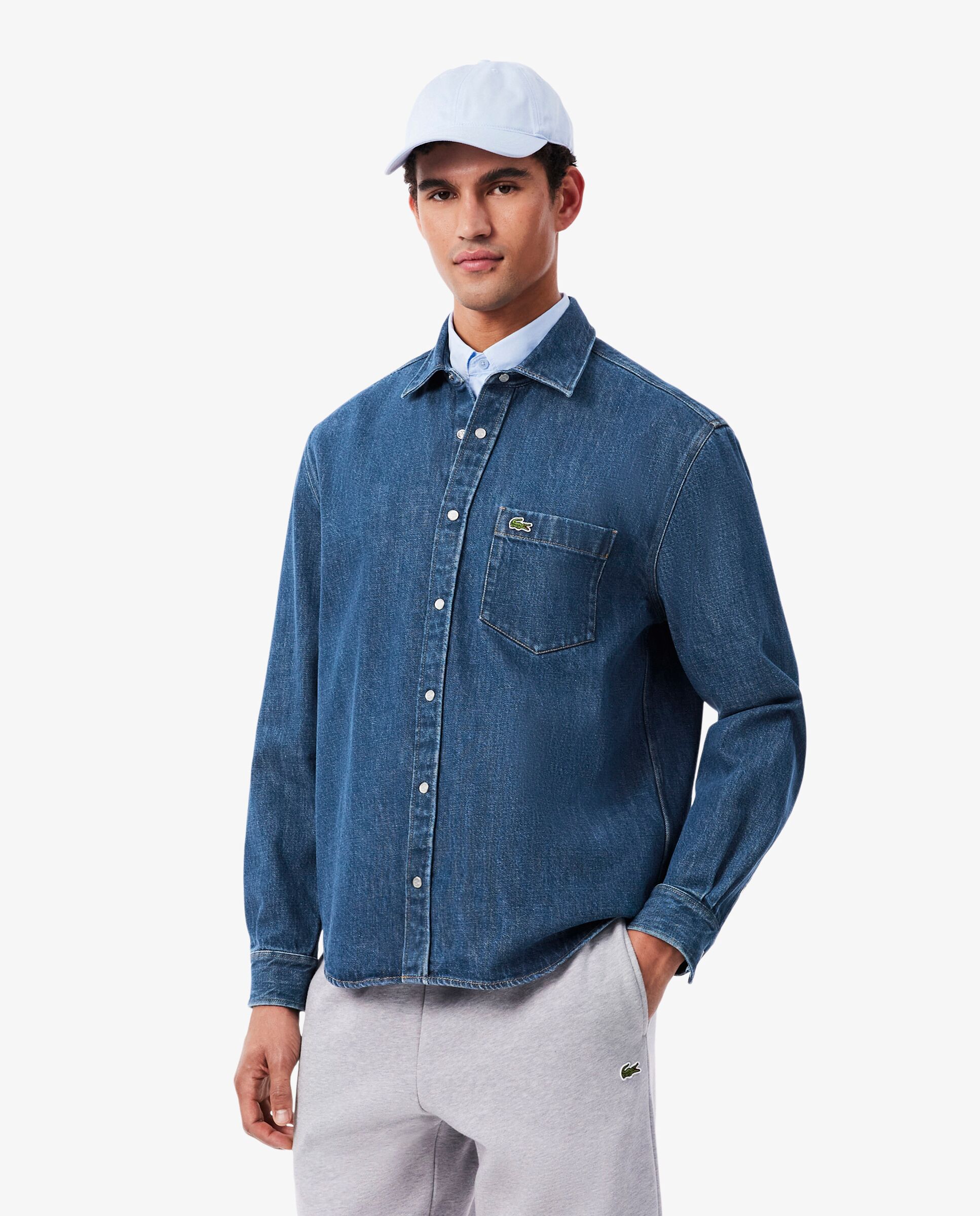 Camisa de hombre denim de corte regular en de manga larga - Lacoste - Azul Azul-1