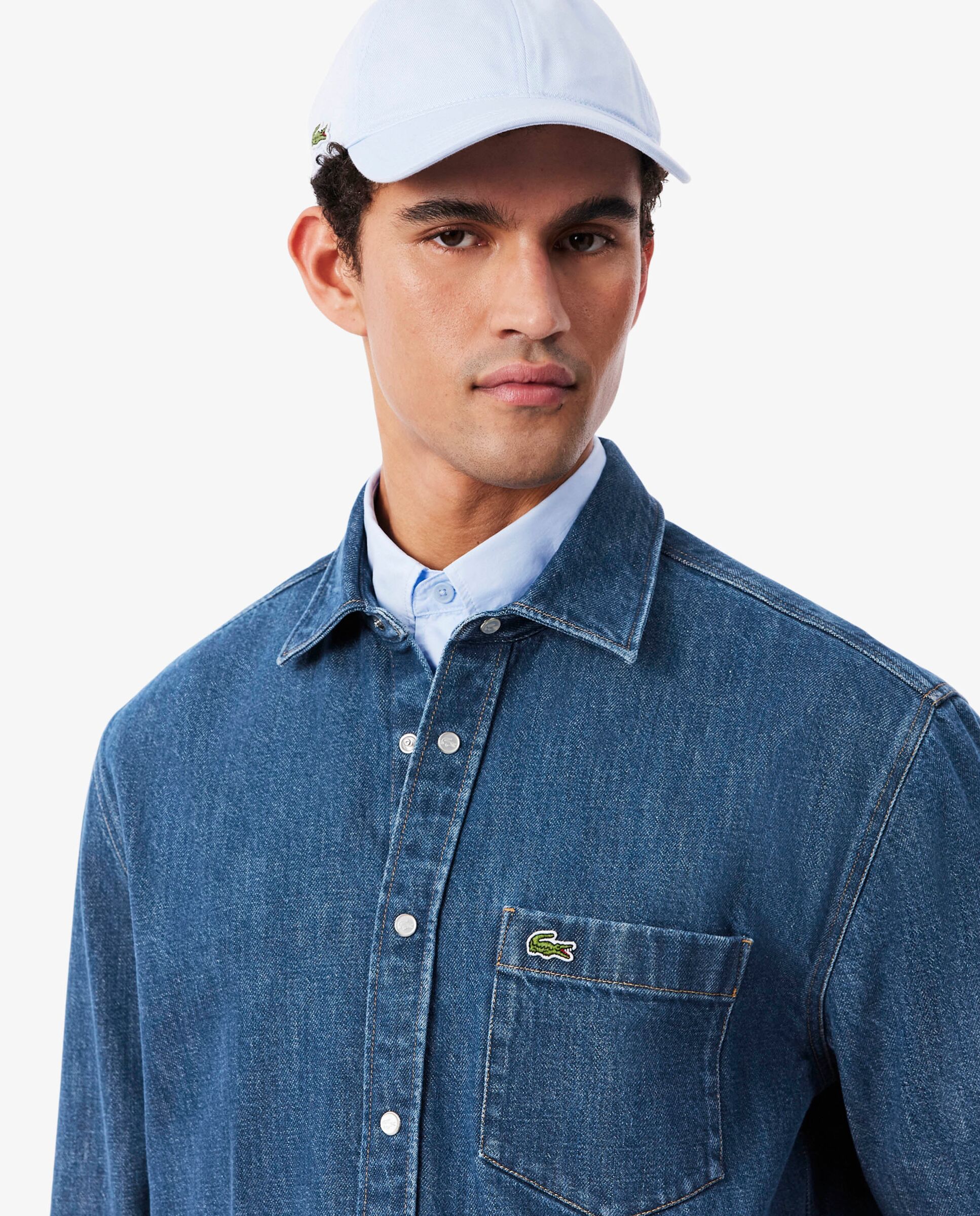 Imagen 0 de Camisa de hombre denim de corte regular en azul de manga larga Azul