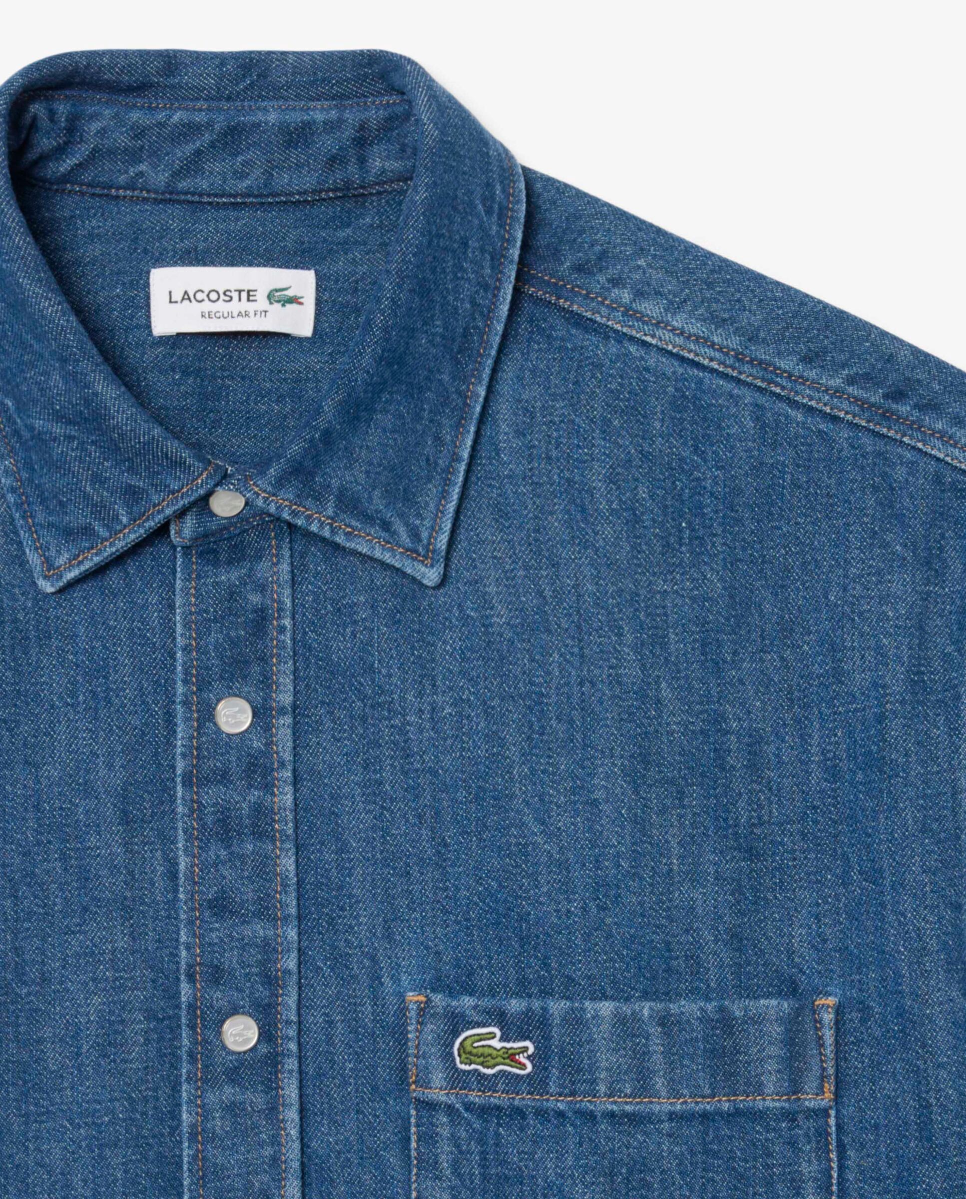 Camisa de hombre denim de corte regular en de manga larga - Lacoste - Azul Azul-5