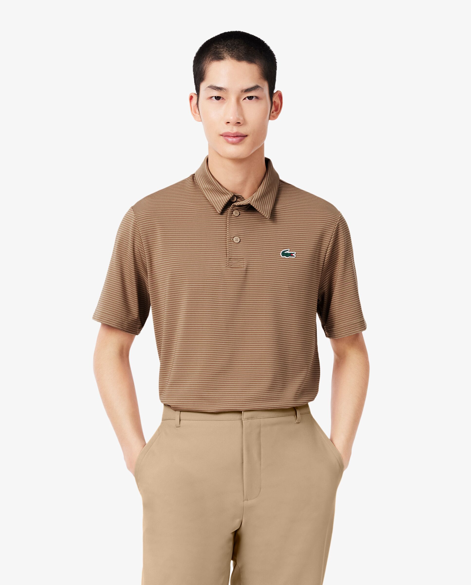 Polo de golf de rayas de hombre de corte regular Ultra Dry Lacoste - Beige Beige-1