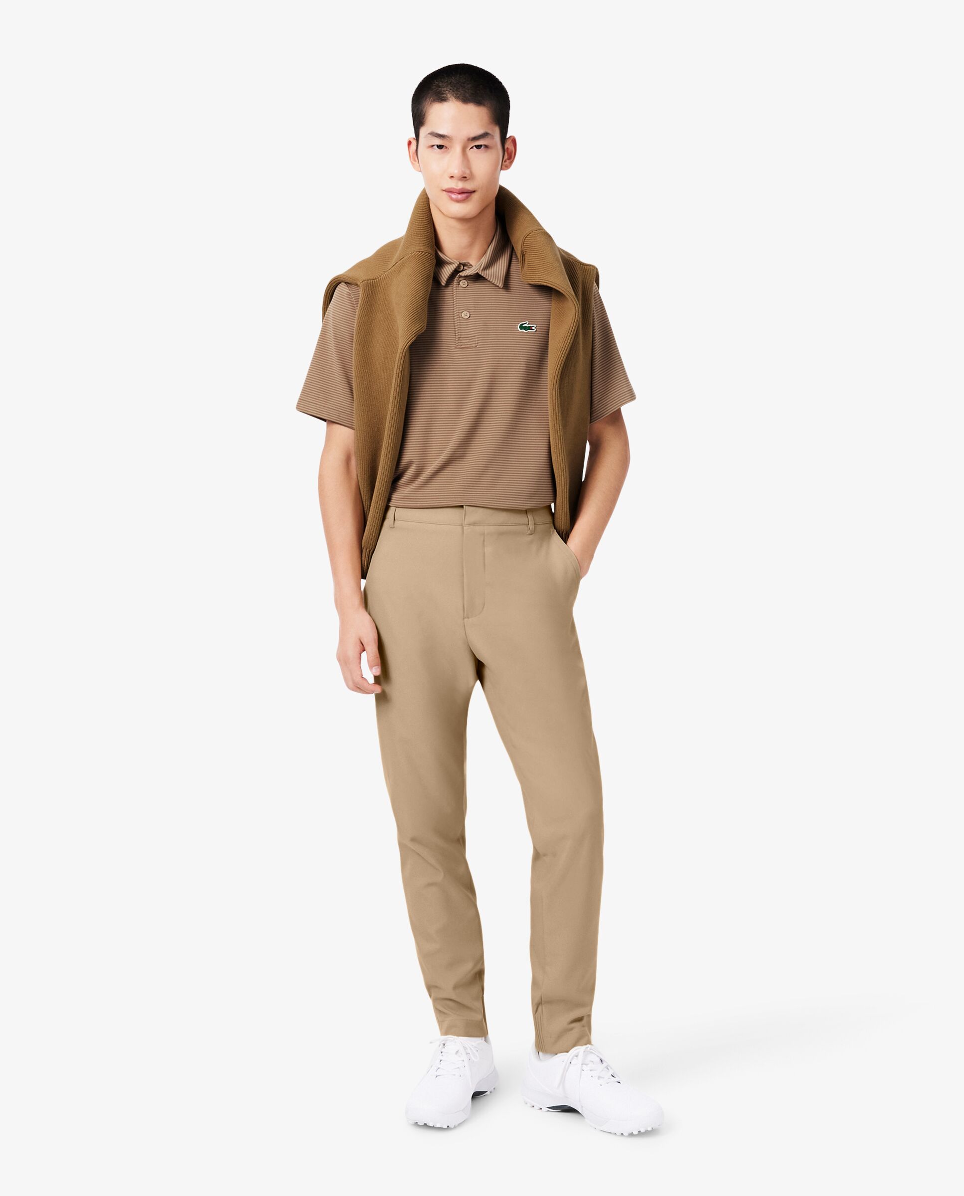 Polo de golf de rayas de hombre de corte regular Ultra Dry Lacoste - Beige Beige-4