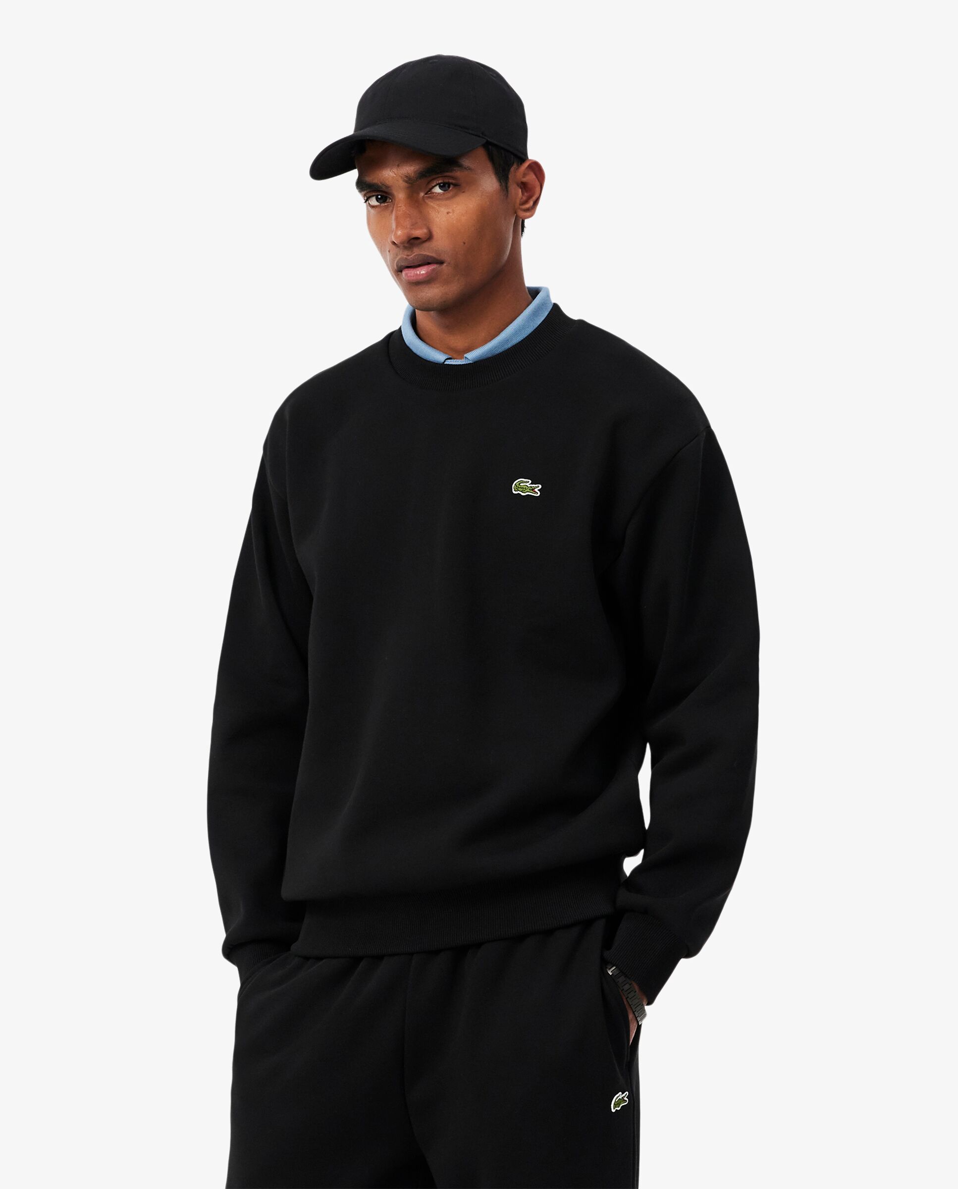 Lacoste - Sudadera de hombre de felpa de algodón en negro.