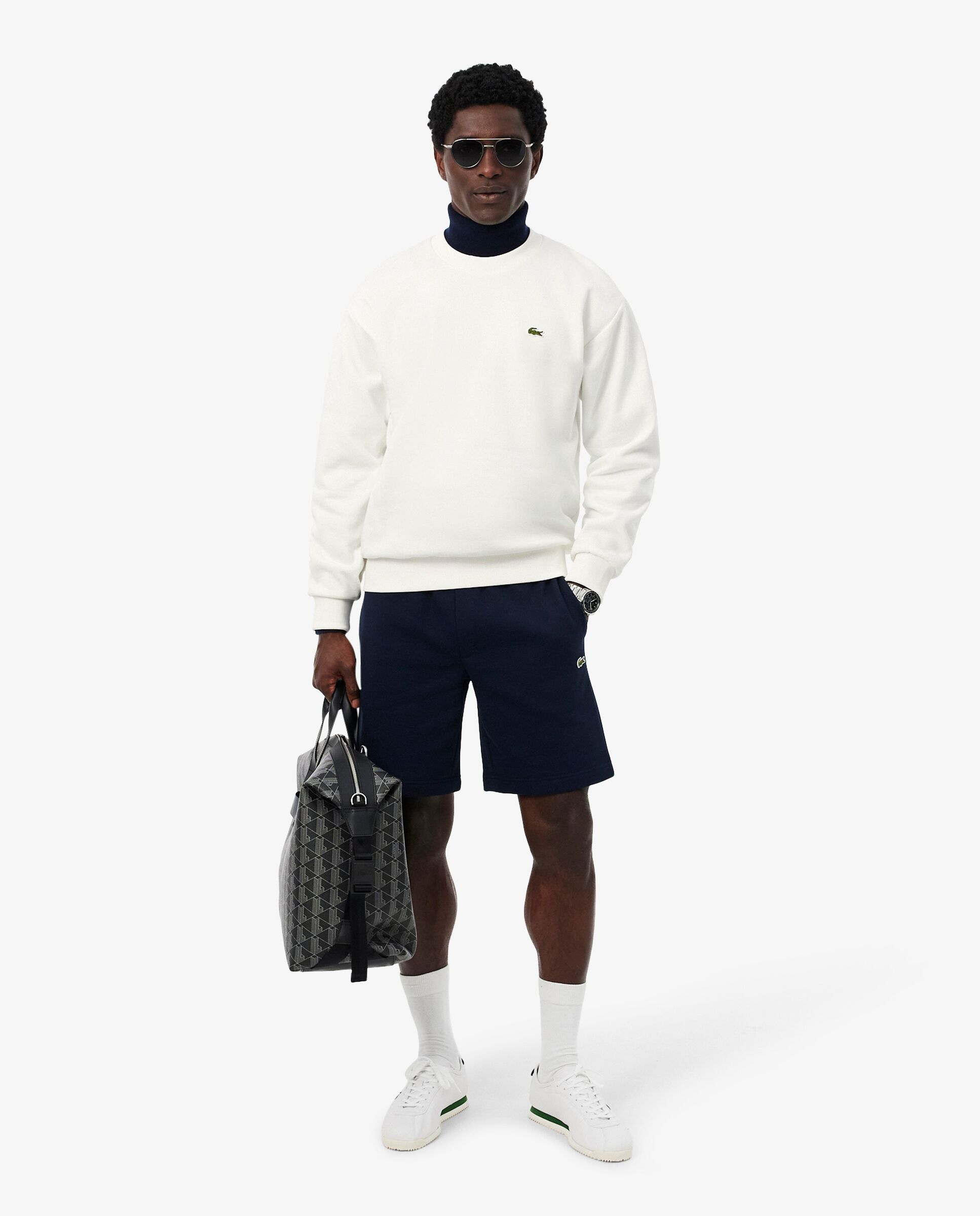 Sudadera de hombre de felpa de algodón en azul - Lacoste - Blanco Blanco-4