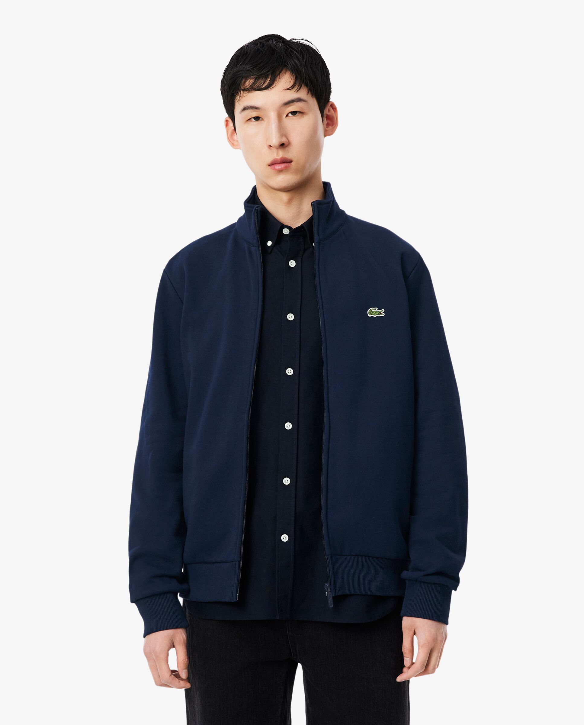 Lacoste - Sudadera de hombre con cremallera de felpa en azul.