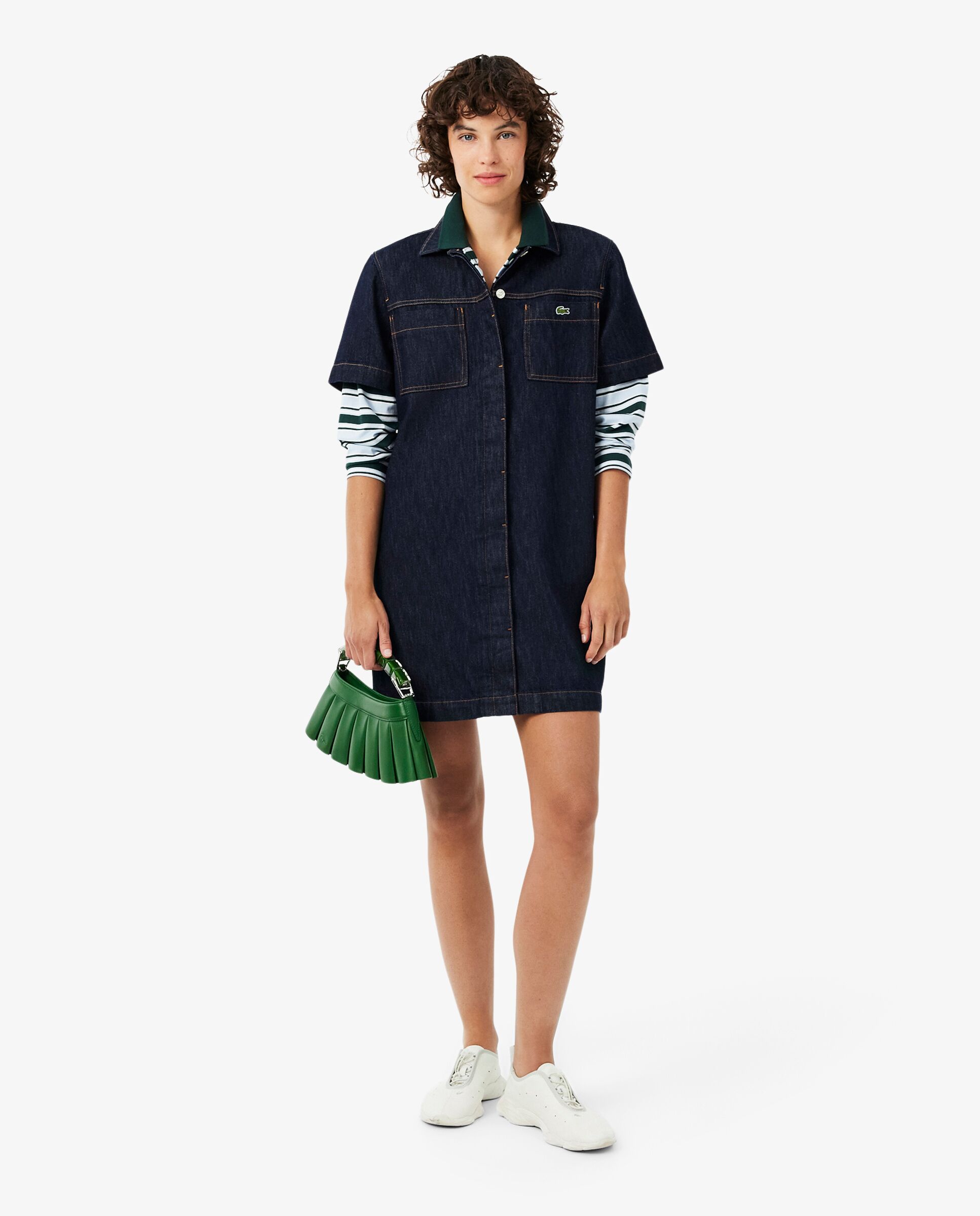 Imagen 0 de Vestido vaquero de manga corta en azul Azul