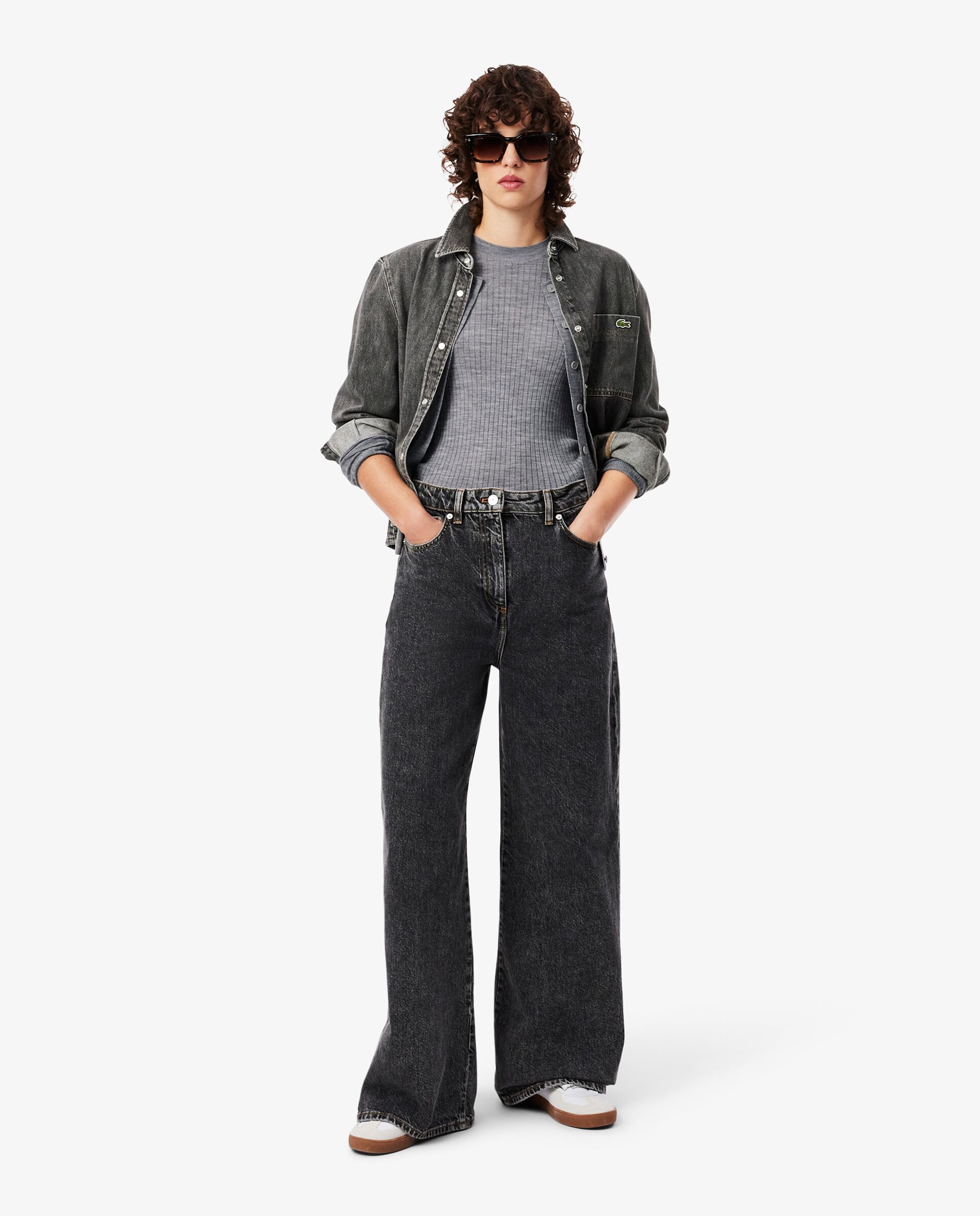 Jeans de talle alto con corte amplio en azul - Lacoste - Gris oscuro Gris oscuro-1