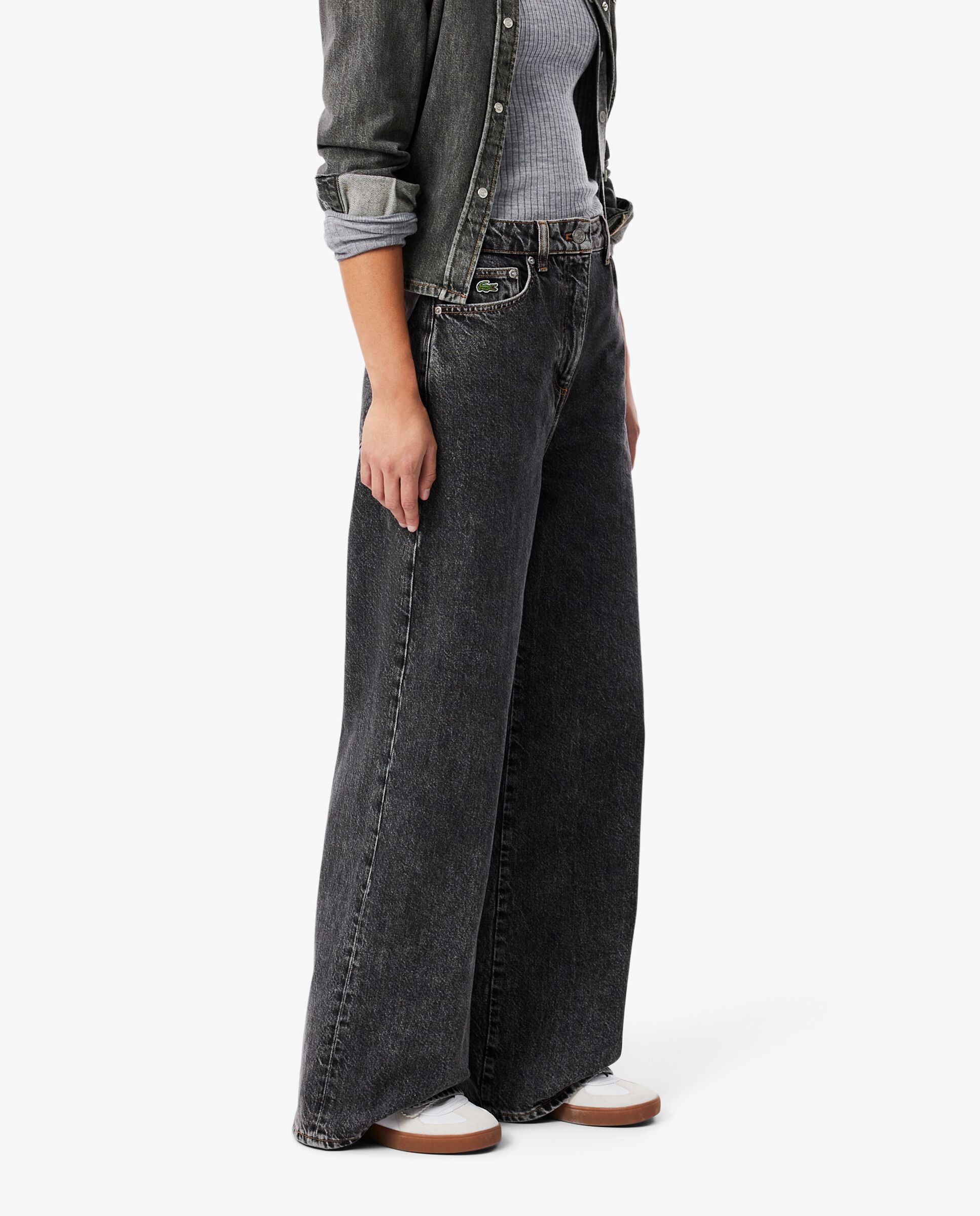 Jeans de talle alto con corte amplio en azul - Lacoste - Gris oscuro Gris oscuro-3