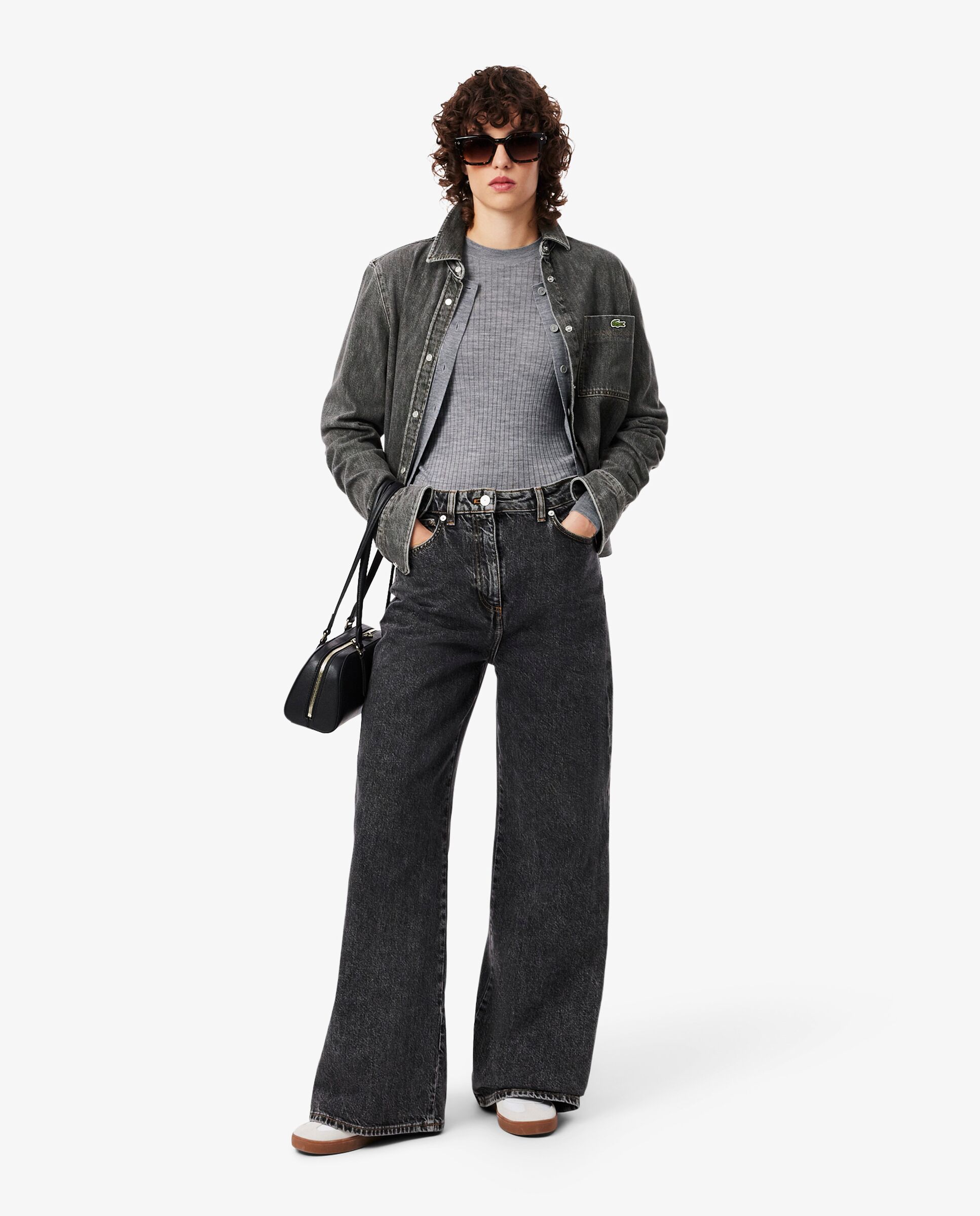 Jeans de talle alto con corte amplio en azul - Lacoste - Gris oscuro Gris oscuro-4