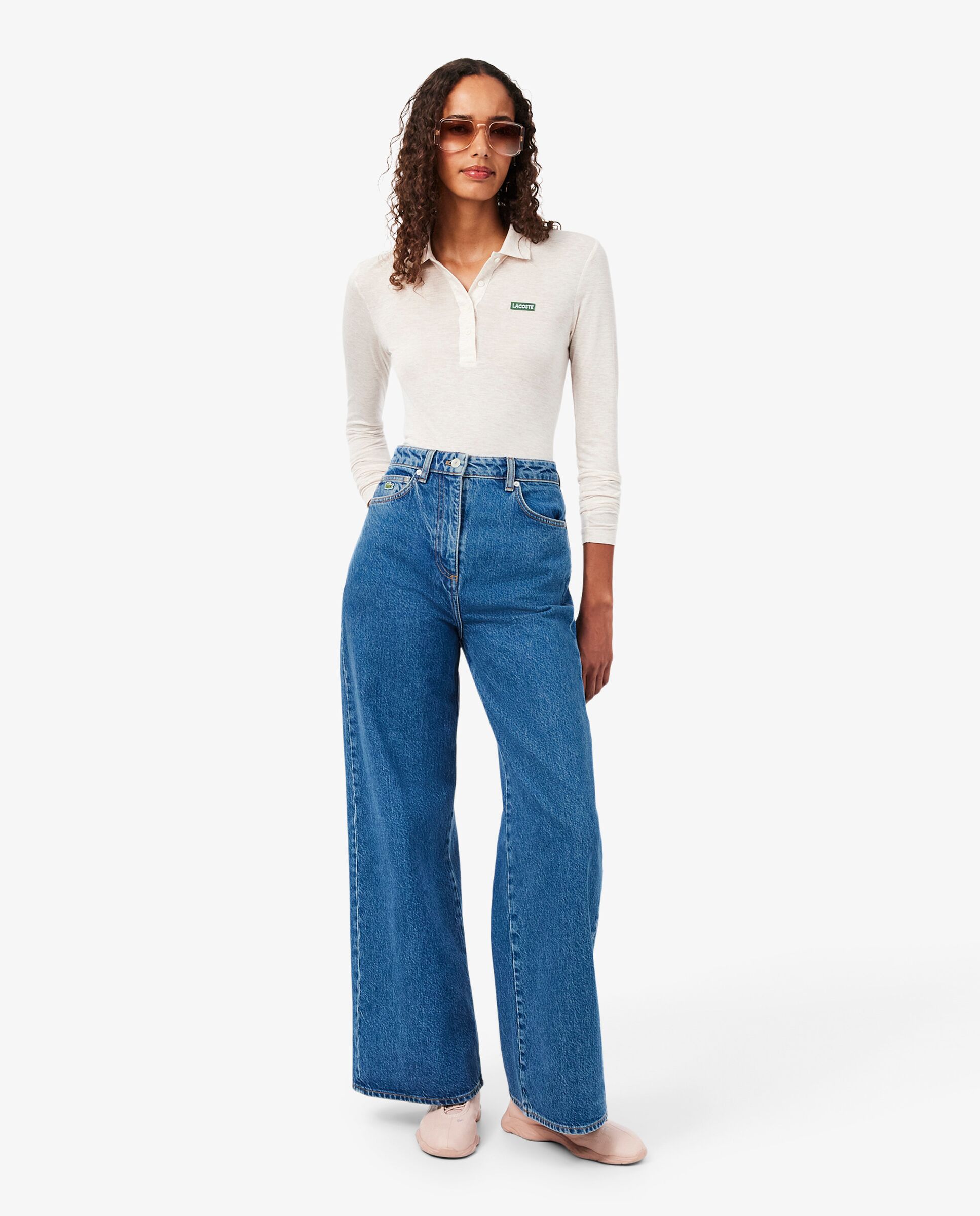 Jeans de talle alto con corte amplio en azul - Lacoste - Azul claro Azul claro-1