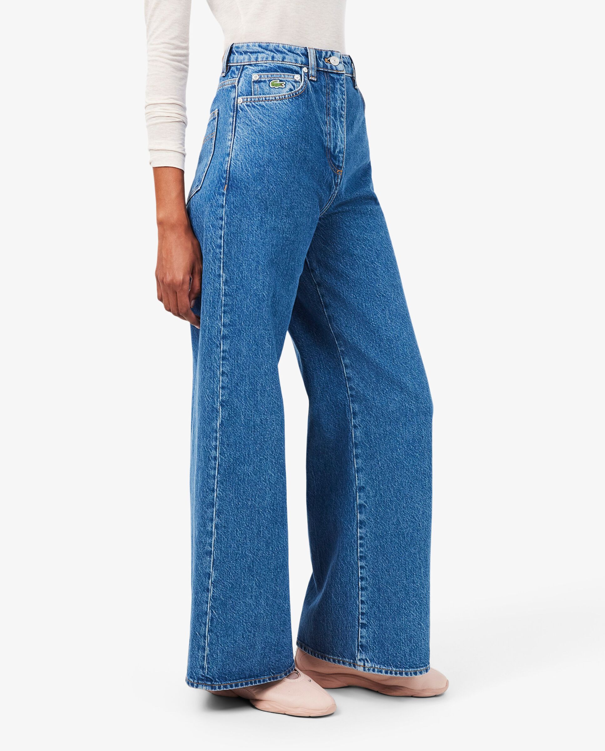Jeans de talle alto con corte amplio en azul - Lacoste - Azul claro Azul claro-3