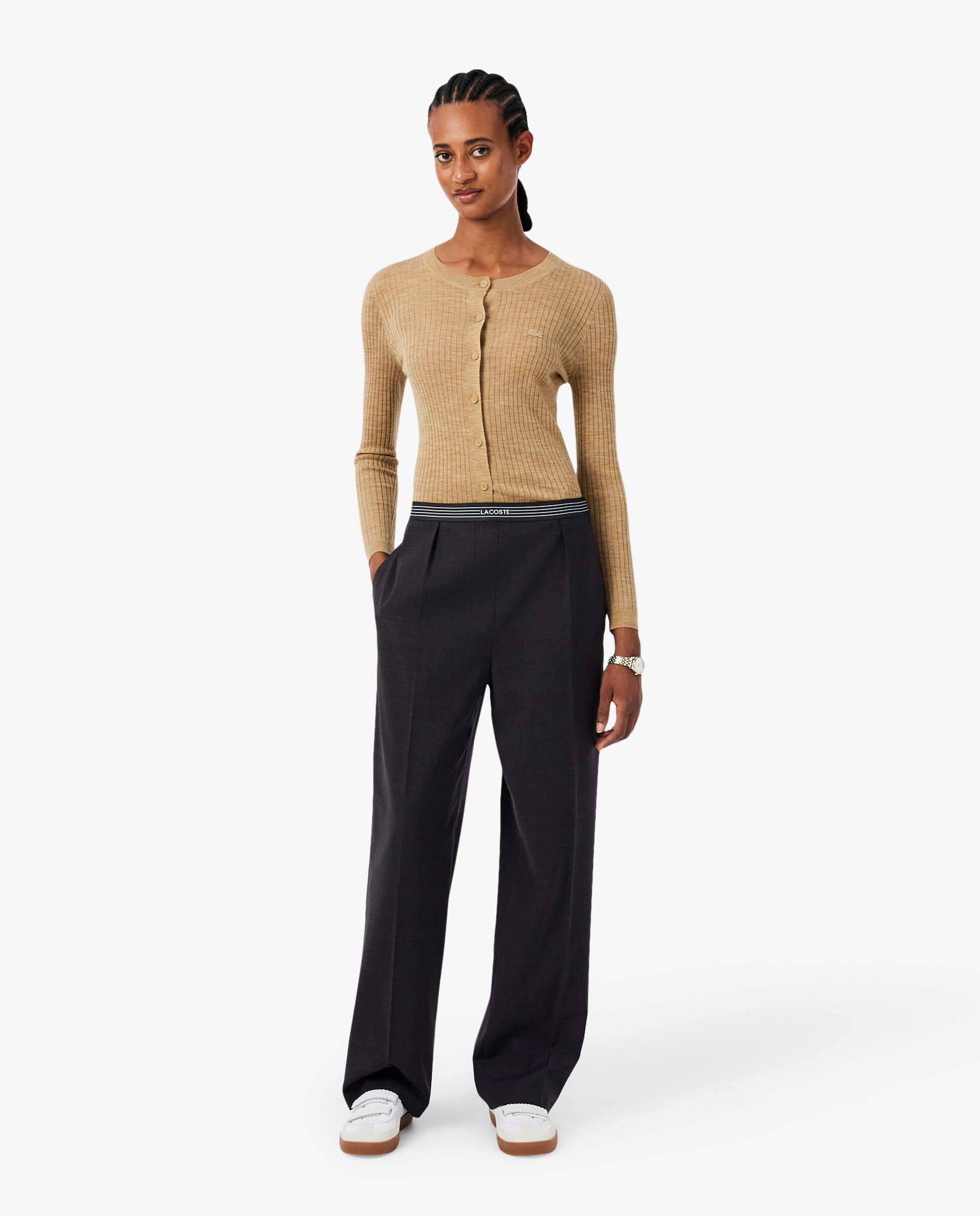 Pantalón de mujer de pinzas de mezcla de lana oversized en - Lacoste - Gris Gris-1