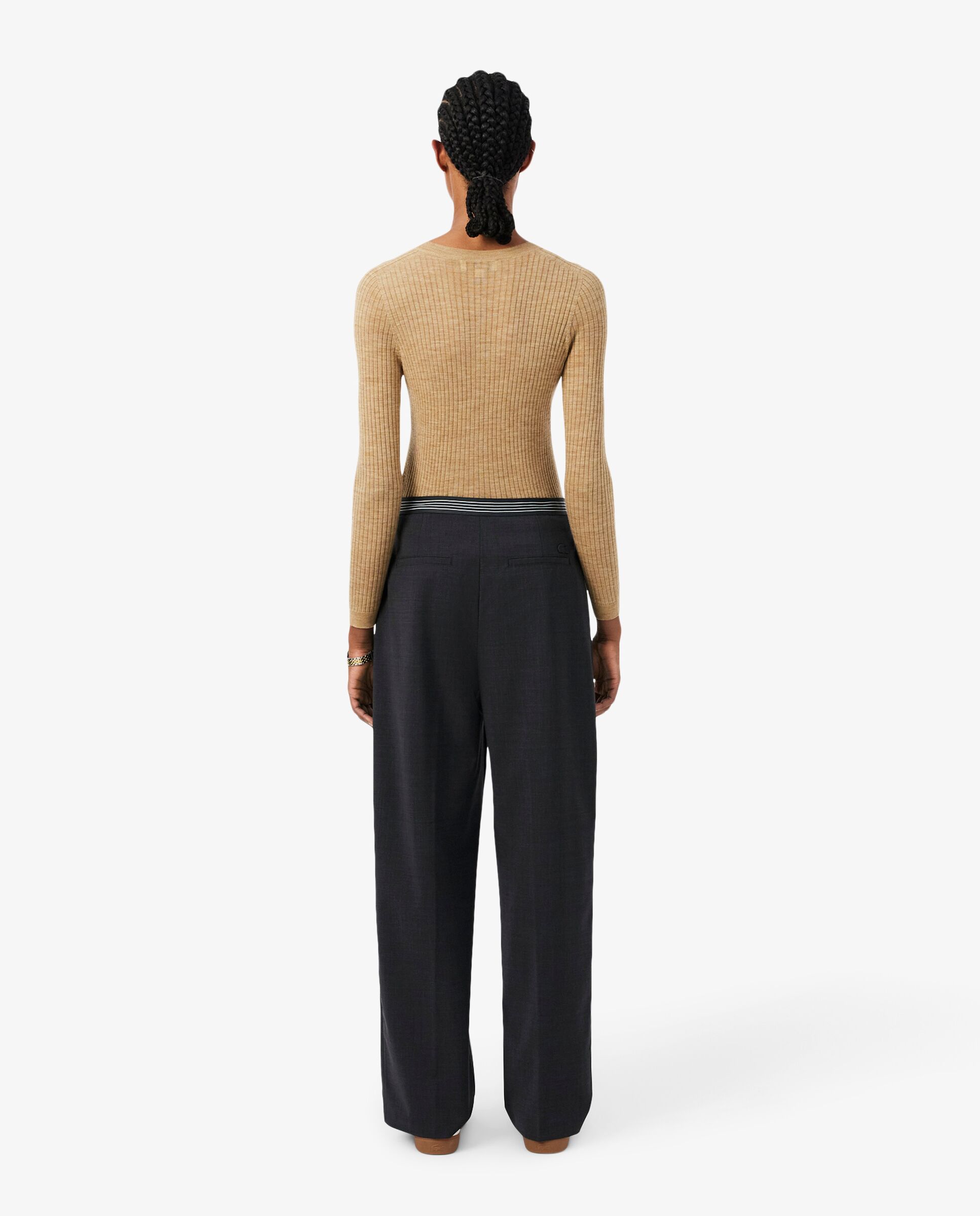 Pantalón de mujer de pinzas de mezcla de lana oversized en - Lacoste - Gris Gris-2
