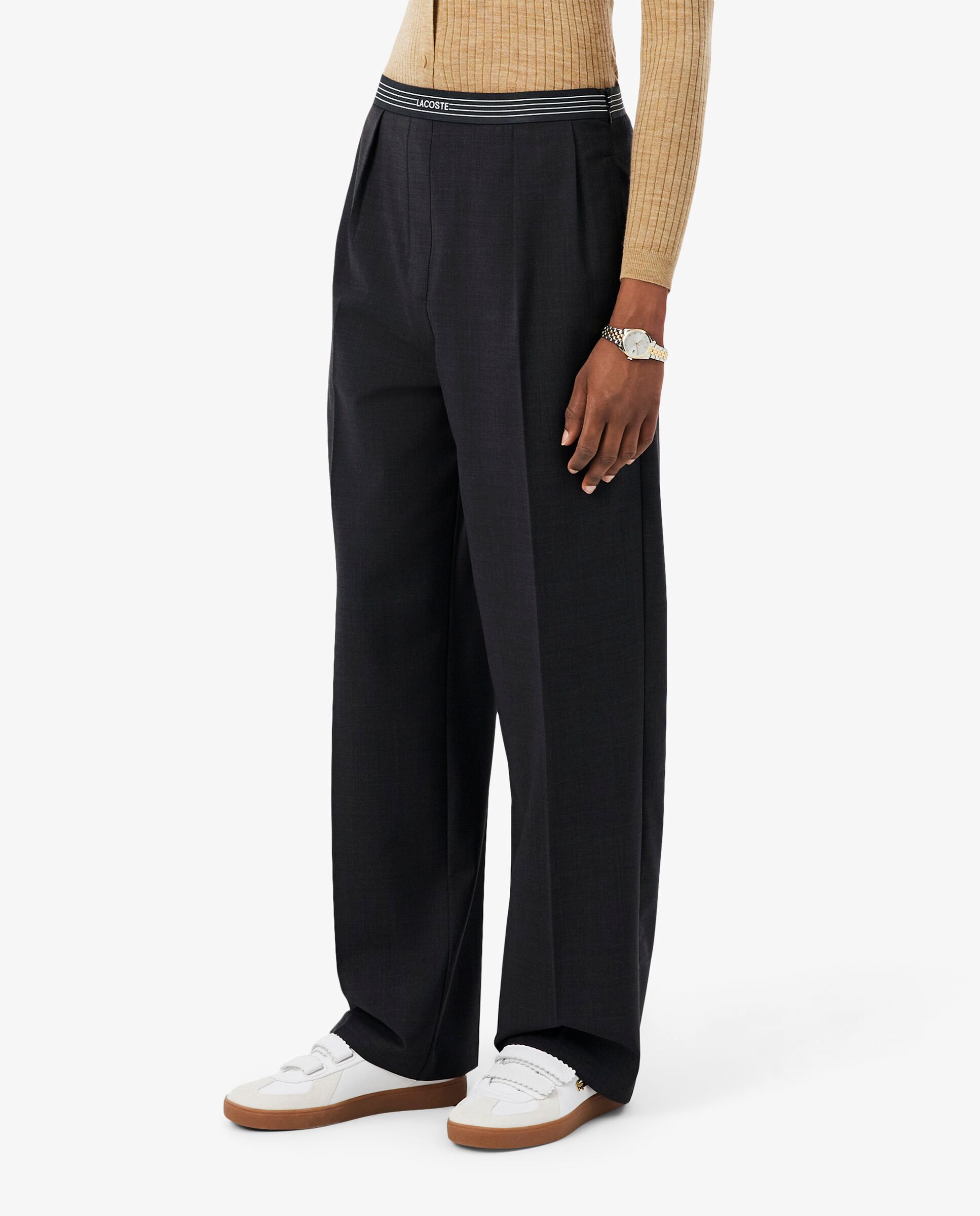 Pantalón de mujer de pinzas de mezcla de lana oversized en - Lacoste - Gris Gris-3