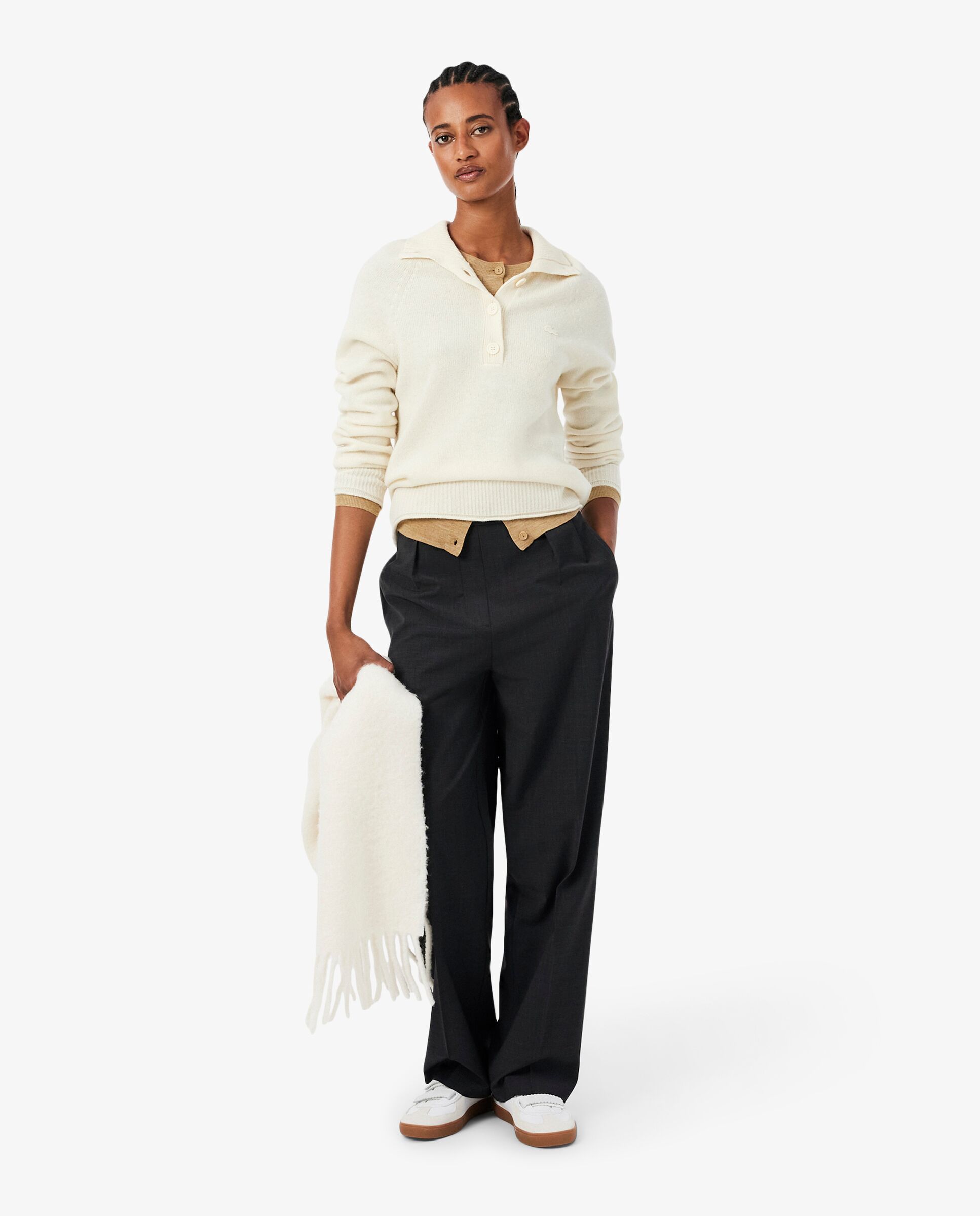 Pantalón de mujer de pinzas de mezcla de lana oversized en - Lacoste - Gris Gris-4