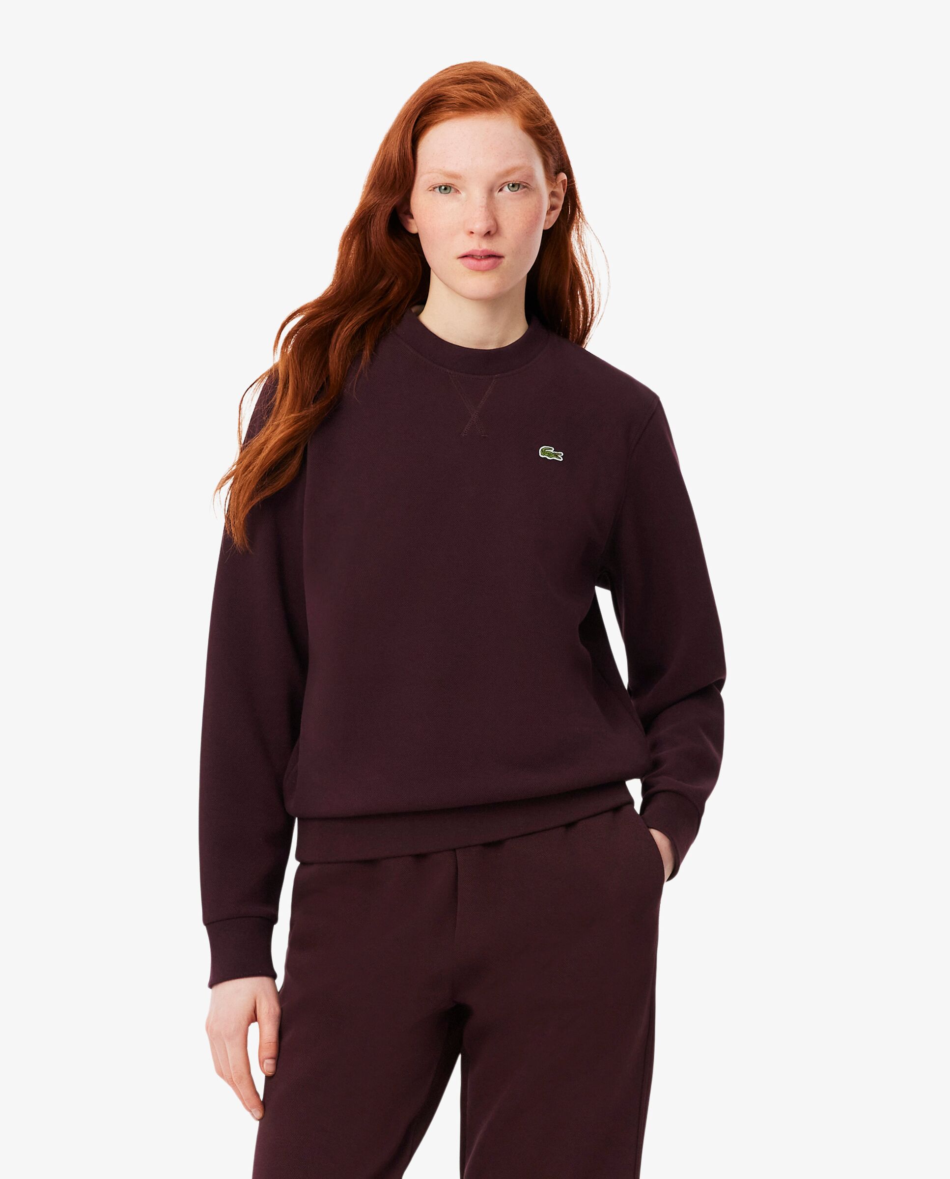 Sudadera de mujer de cuello redondo de piqué de corte holgado - Lacoste - Marrón Marrón-1