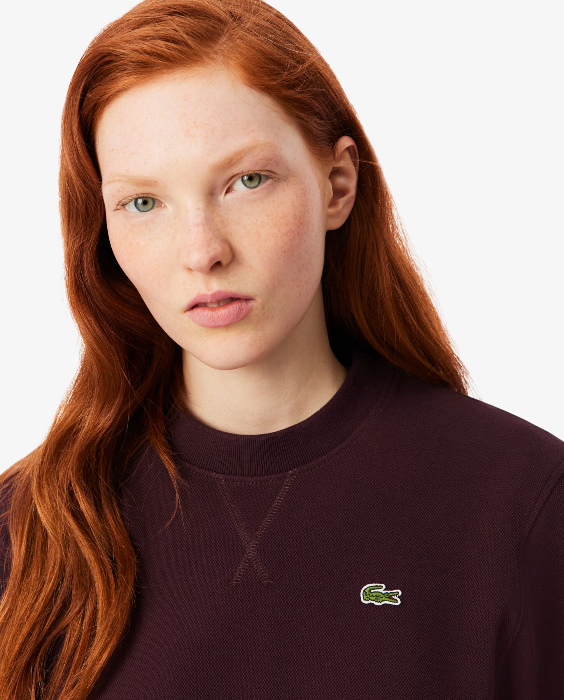 Sudadera de mujer de cuello redondo de piqué de corte holgado - Lacoste - Marrón Marrón-3