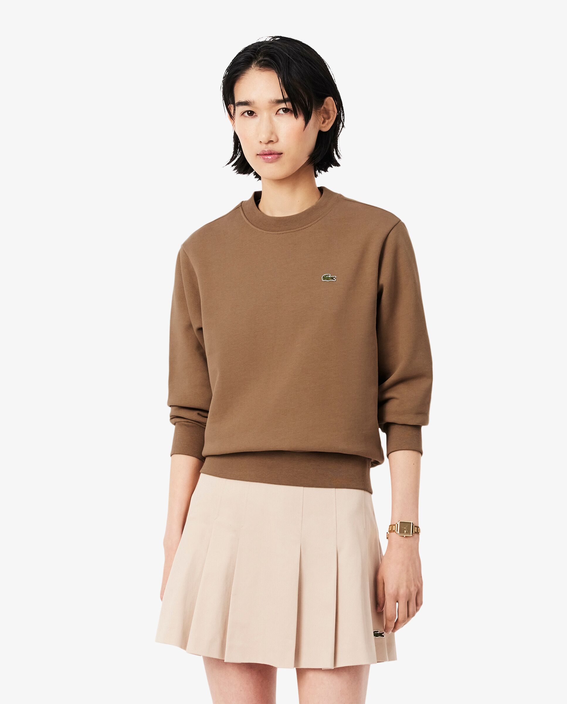 Sudadera de mujer de cuello redondo de felpa de corte holgado - Lacoste - Marrón Marrón-1