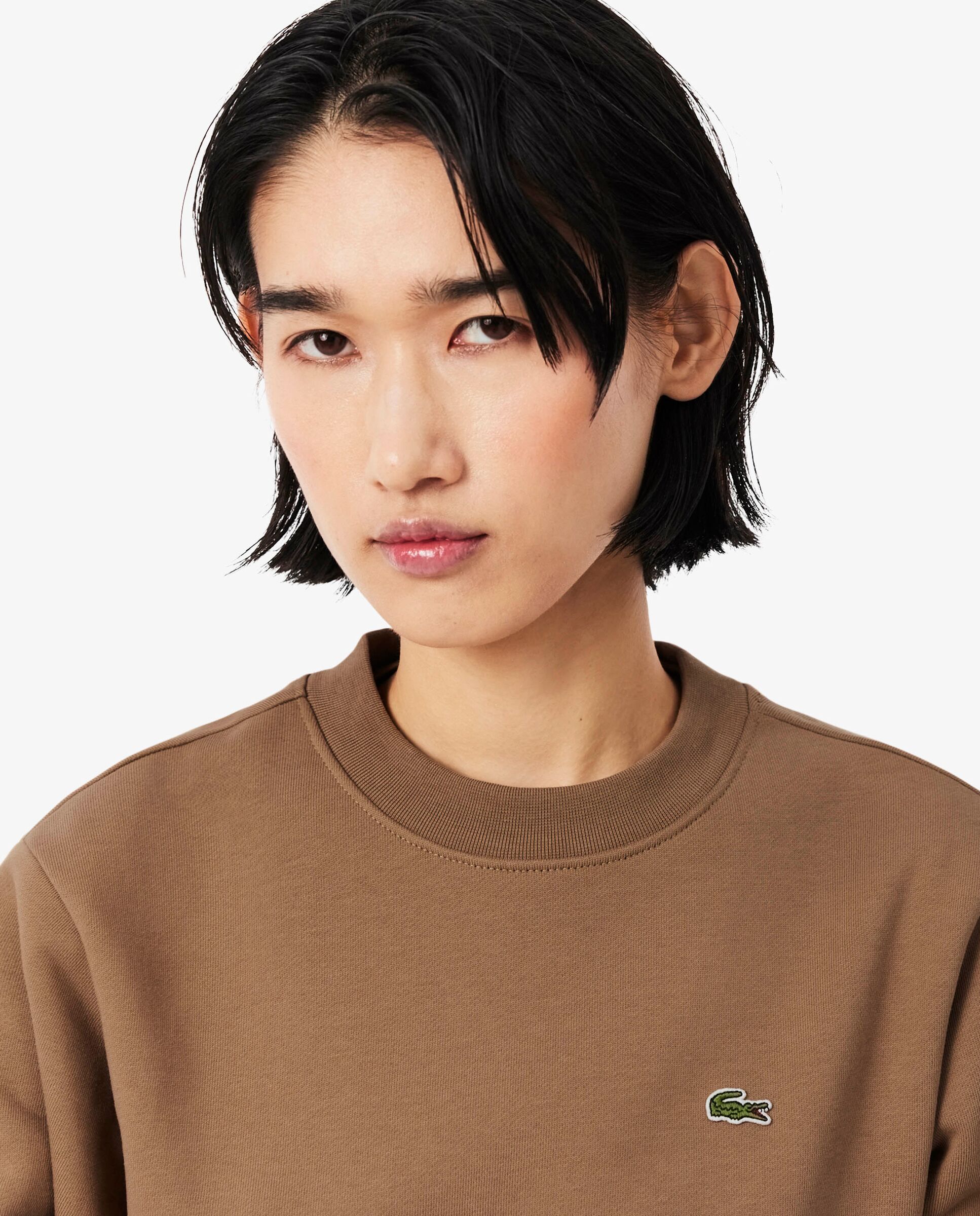Sudadera de mujer de cuello redondo de felpa de corte holgado - Lacoste - Marrón Marrón-3