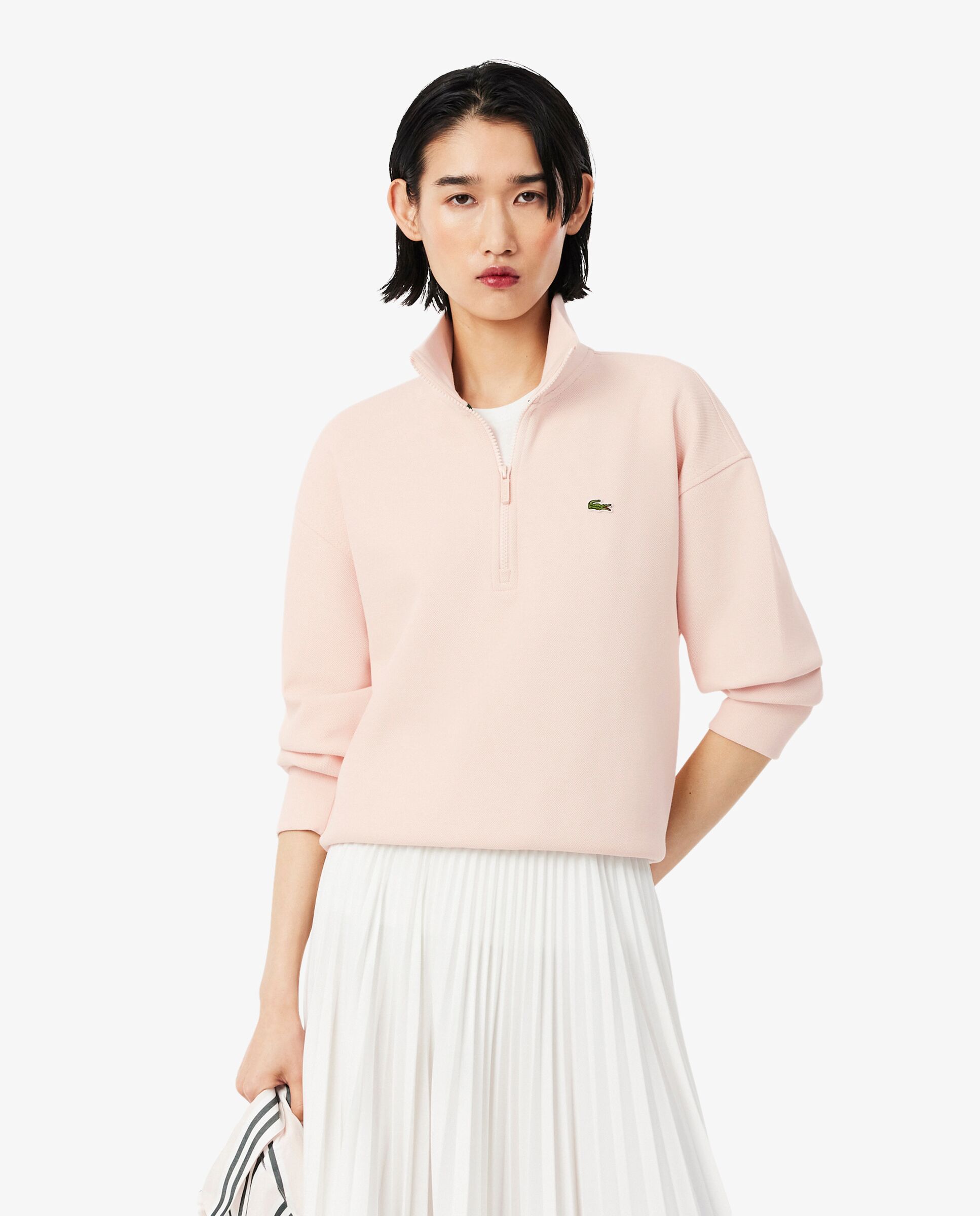 Sudadera de mujer de piqué de cuello alto con cremallera en blanco - Lacoste - Rosa Rosa-1
