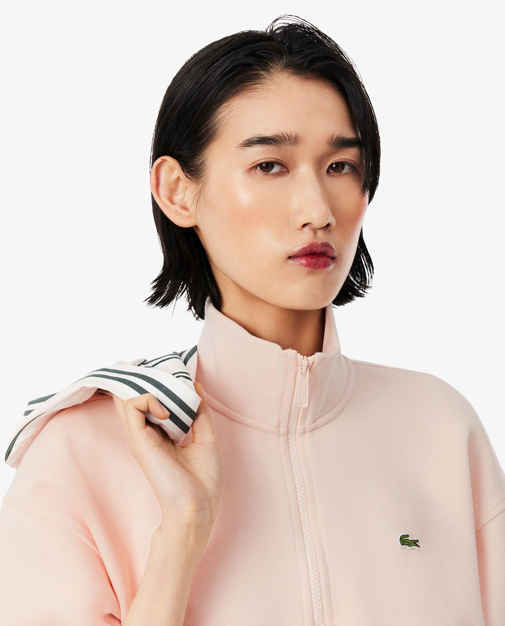 Sudadera de mujer de piqué de cuello alto con cremallera en blanco - Lacoste - Rosa Rosa-3