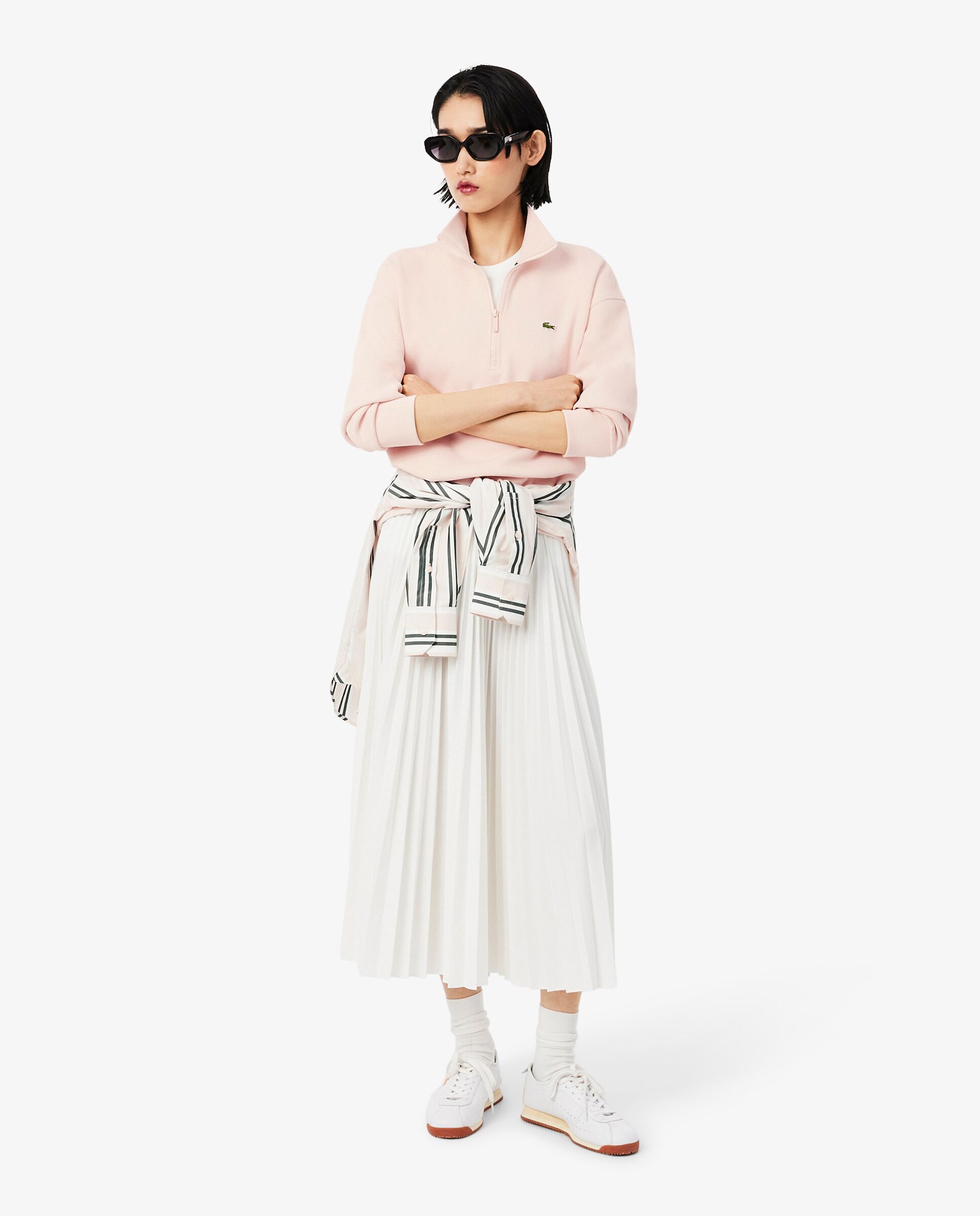 Sudadera de mujer de piqué de cuello alto con cremallera en blanco - Lacoste - Rosa Rosa-4