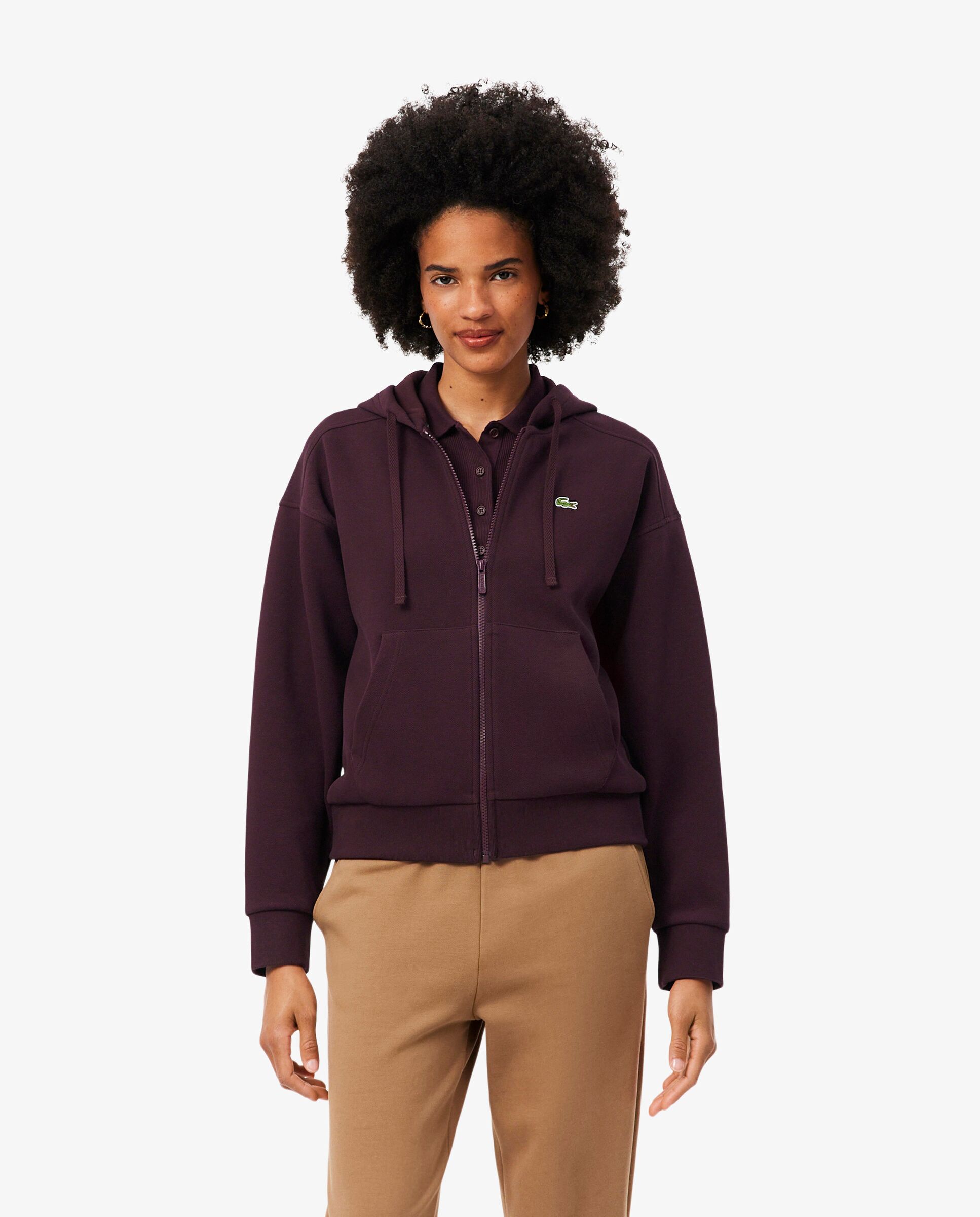 Sudadera de mujer con capucha de piqué con cremallera en blanco - Lacoste - Marrón Marrón-1