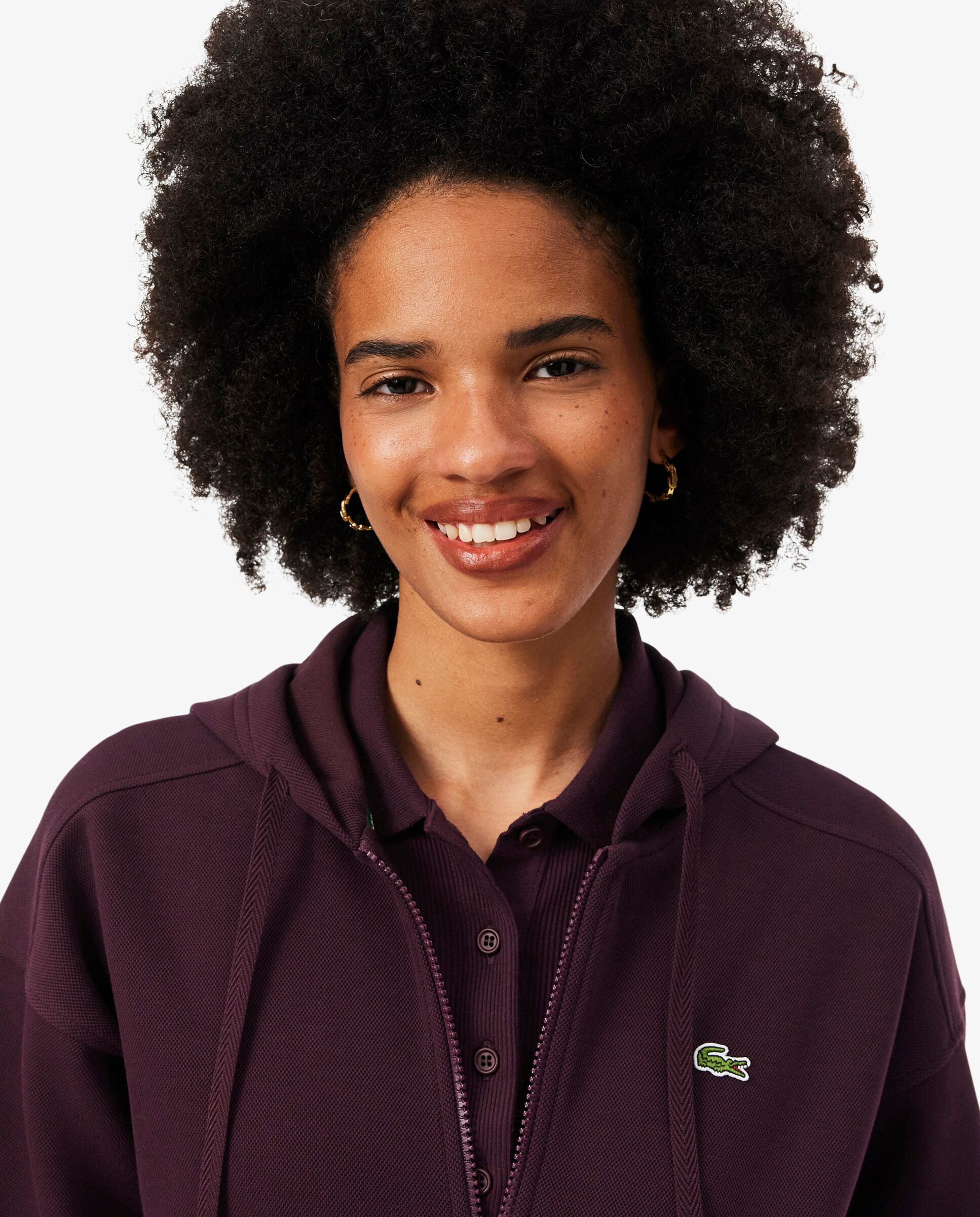 Sudadera de mujer con capucha de piqué con cremallera en blanco - Lacoste - Marrón Marrón-3
