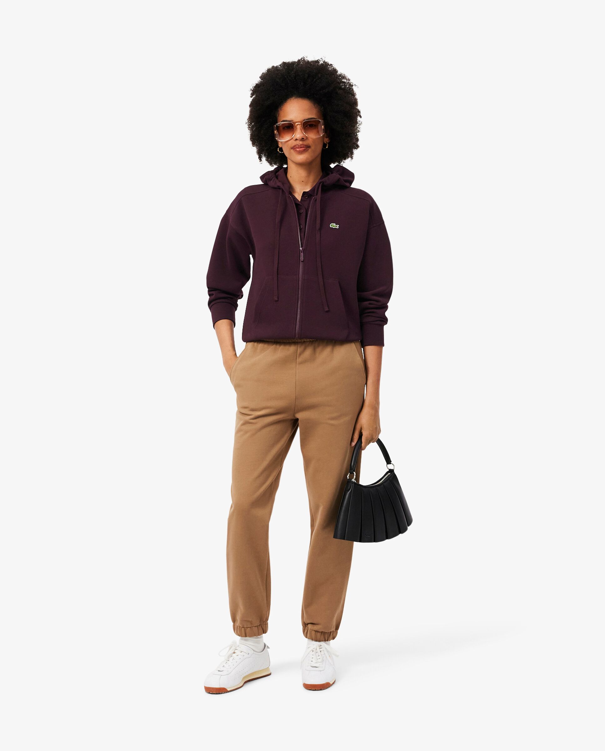 Sudadera de mujer con capucha de piqué con cremallera en blanco - Lacoste - Marrón Marrón-4