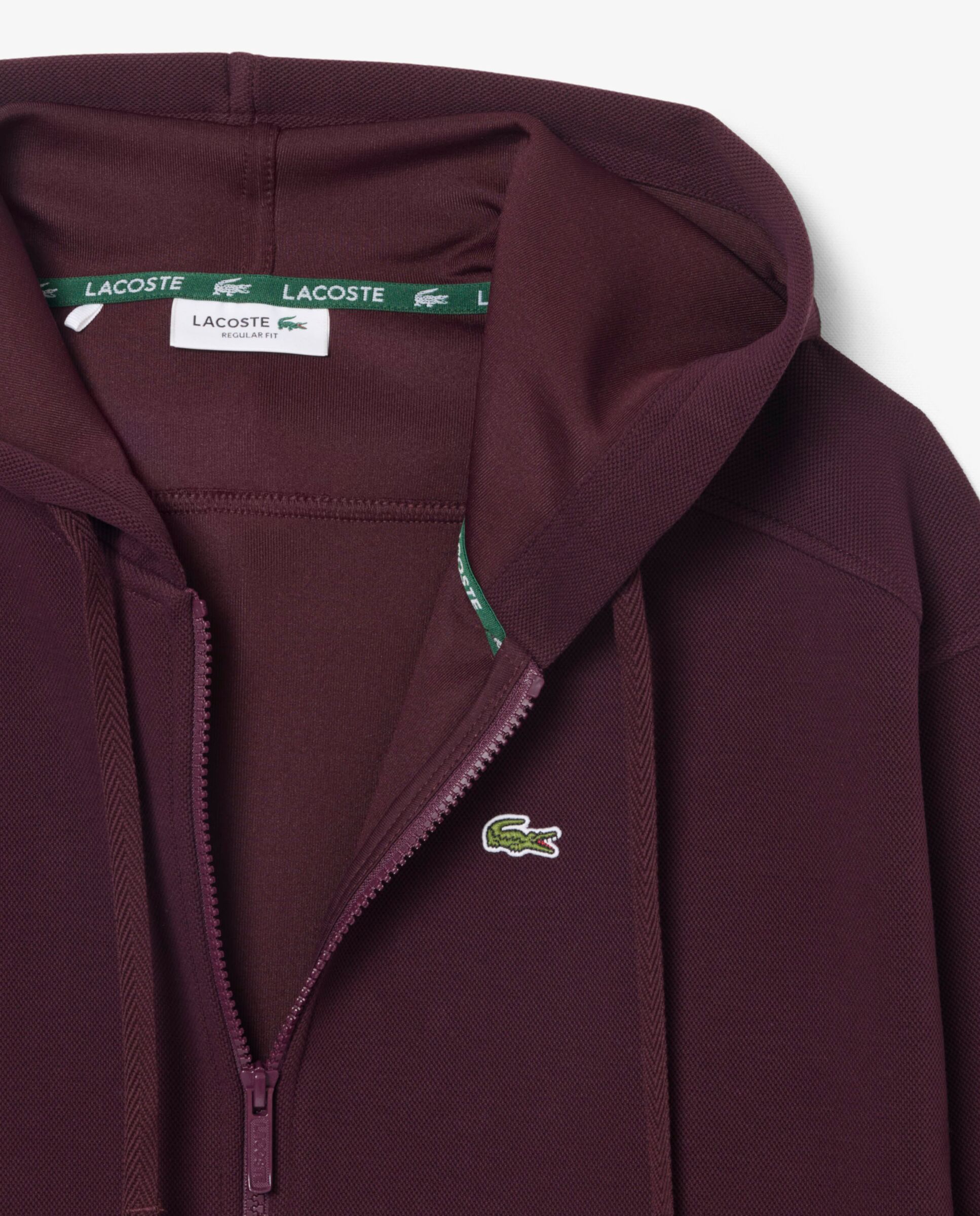 Sudadera de mujer con capucha de piqué con cremallera en blanco - Lacoste - Marrón Marrón-5
