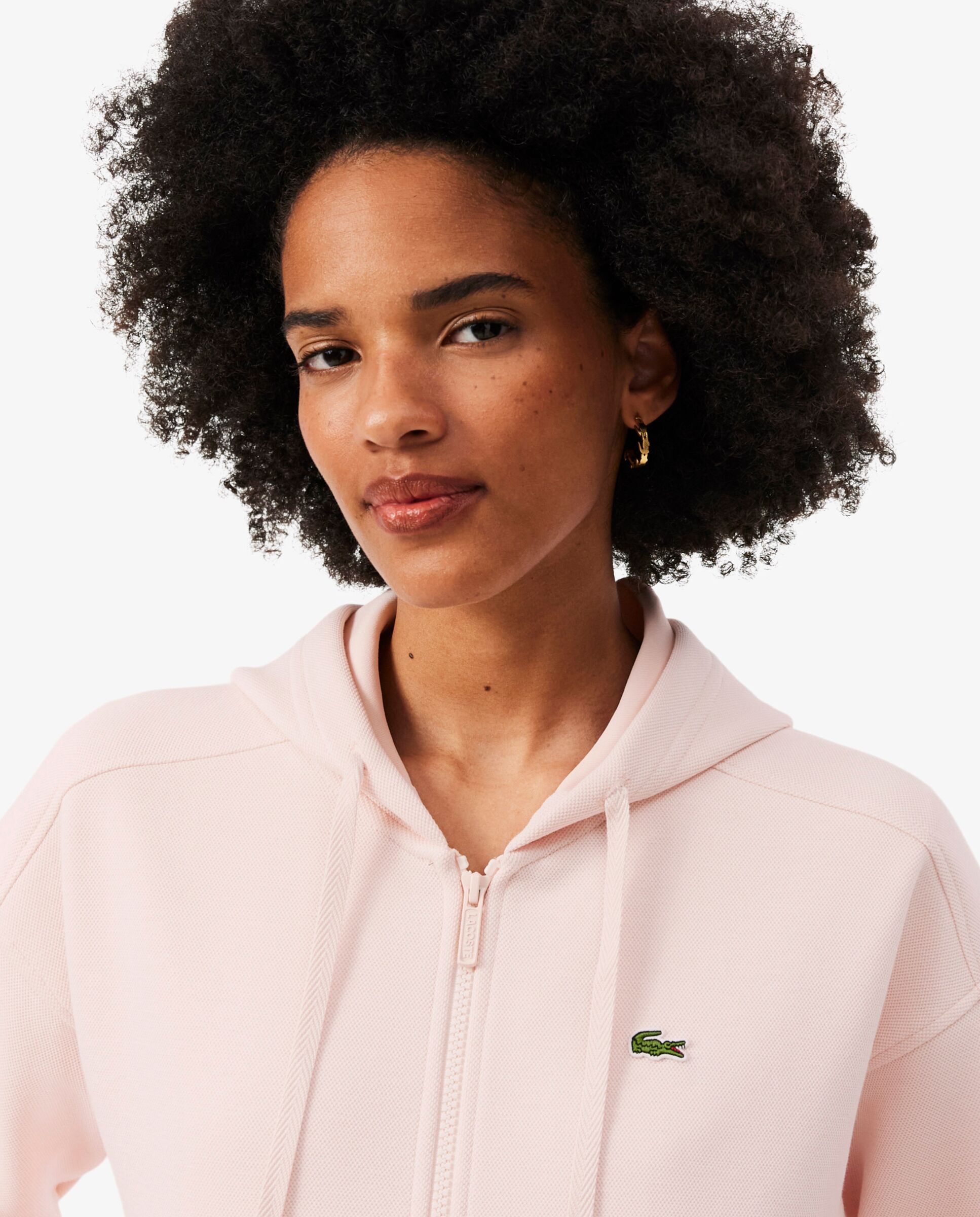 Sudadera de mujer con capucha de piqué con cremallera en blanco - Lacoste - Rosa Rosa-3