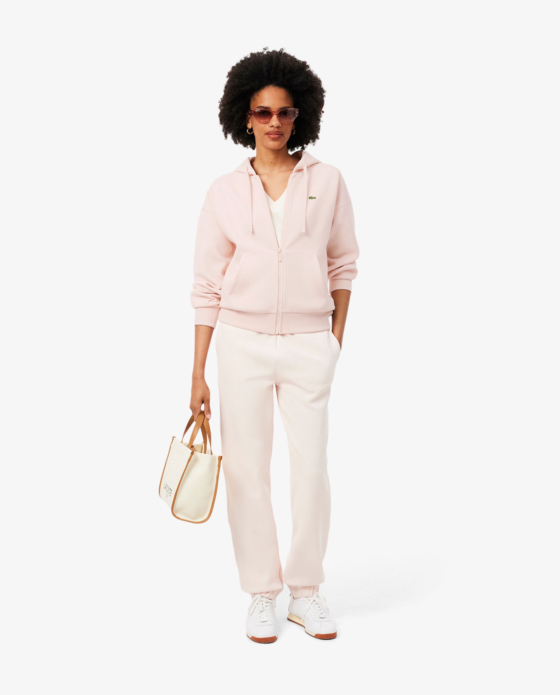 Sudadera de mujer con capucha de piqué con cremallera en blanco - Lacoste - Rosa Rosa-4