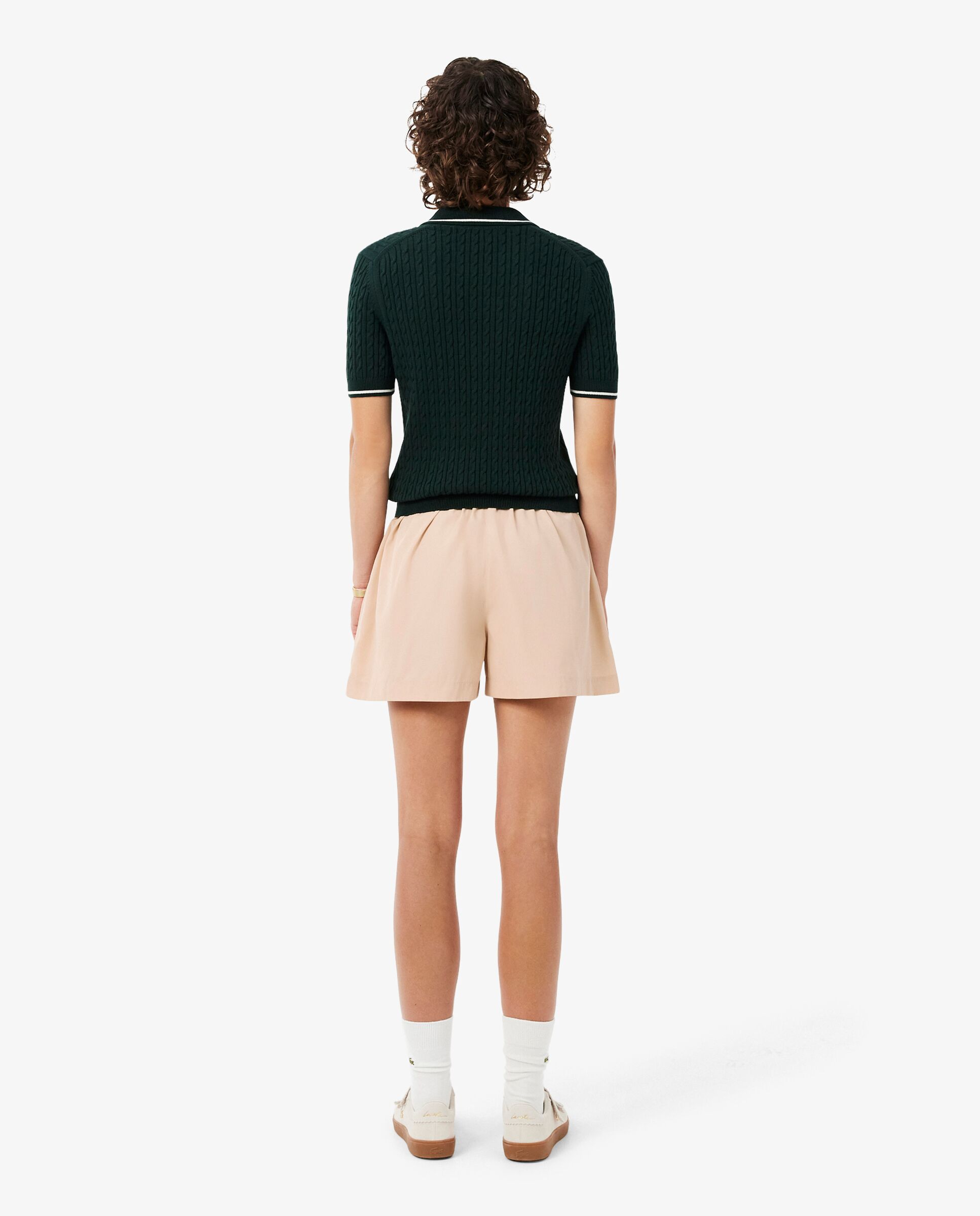 Pantalón de mujer corto de tafetán oversize en marrón - Lacoste - Beige Beige-2