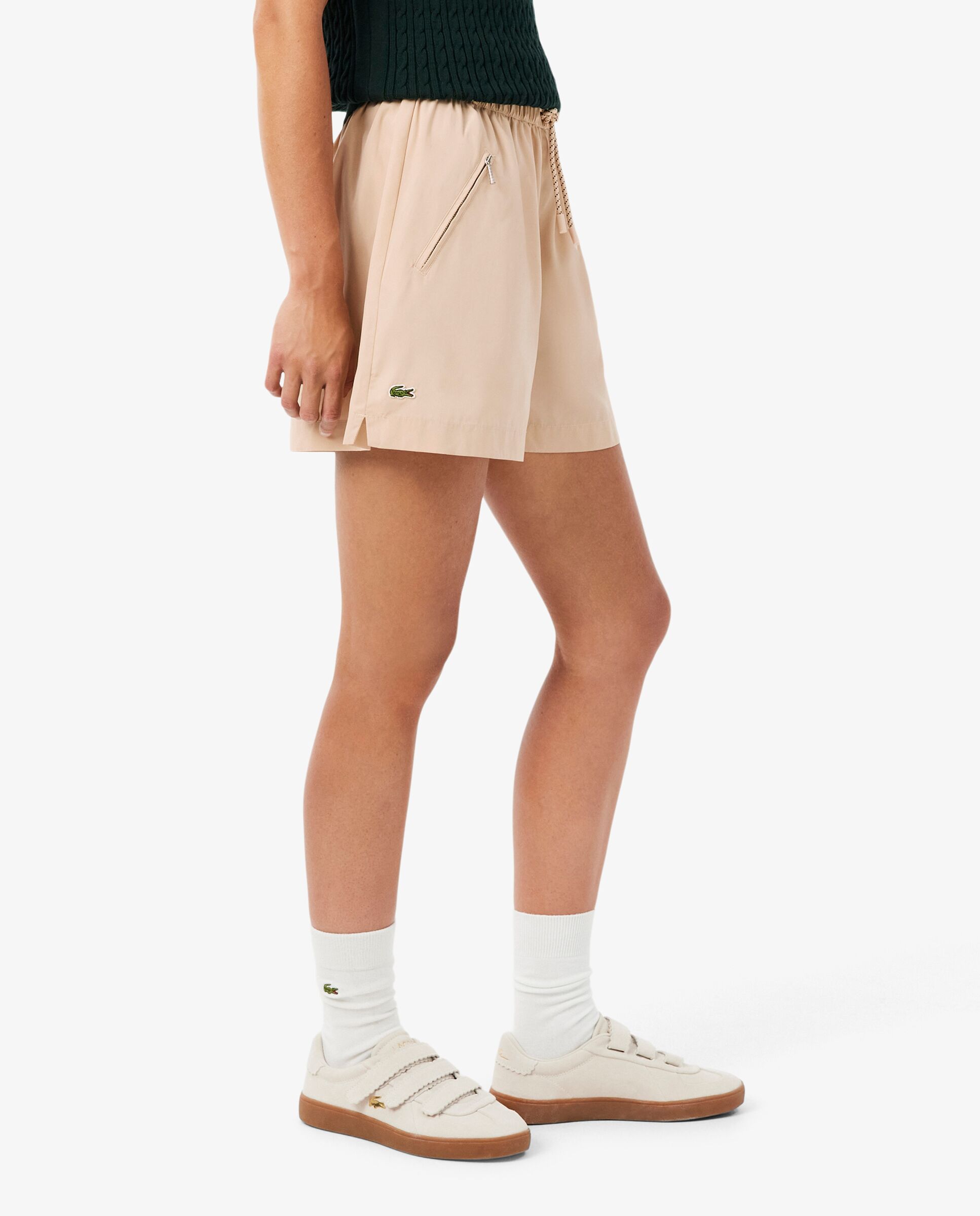 Pantalón de mujer corto de tafetán oversize en marrón - Lacoste - Beige Beige-3
