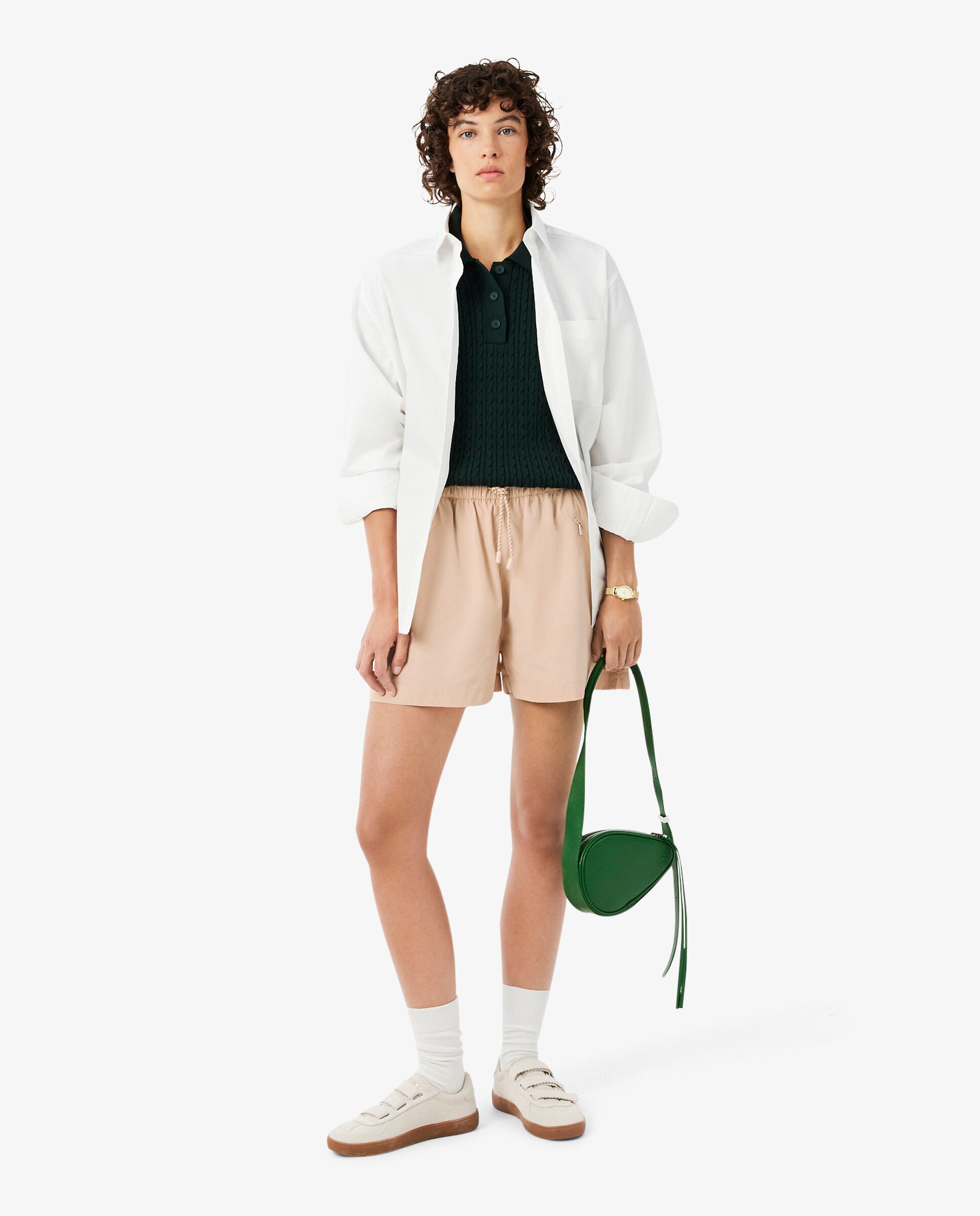 Pantalón de mujer corto de tafetán oversize en marrón - Lacoste - Beige Beige-4