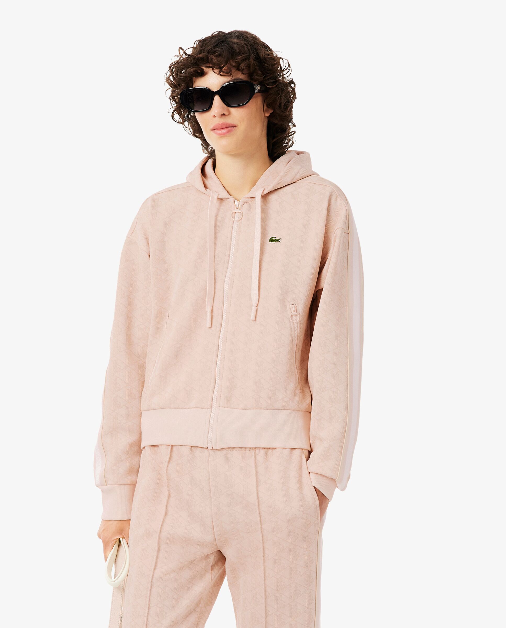 Sudadera de mujer con capucha de jacquard con monograma - Lacoste - Rosa Rosa-1