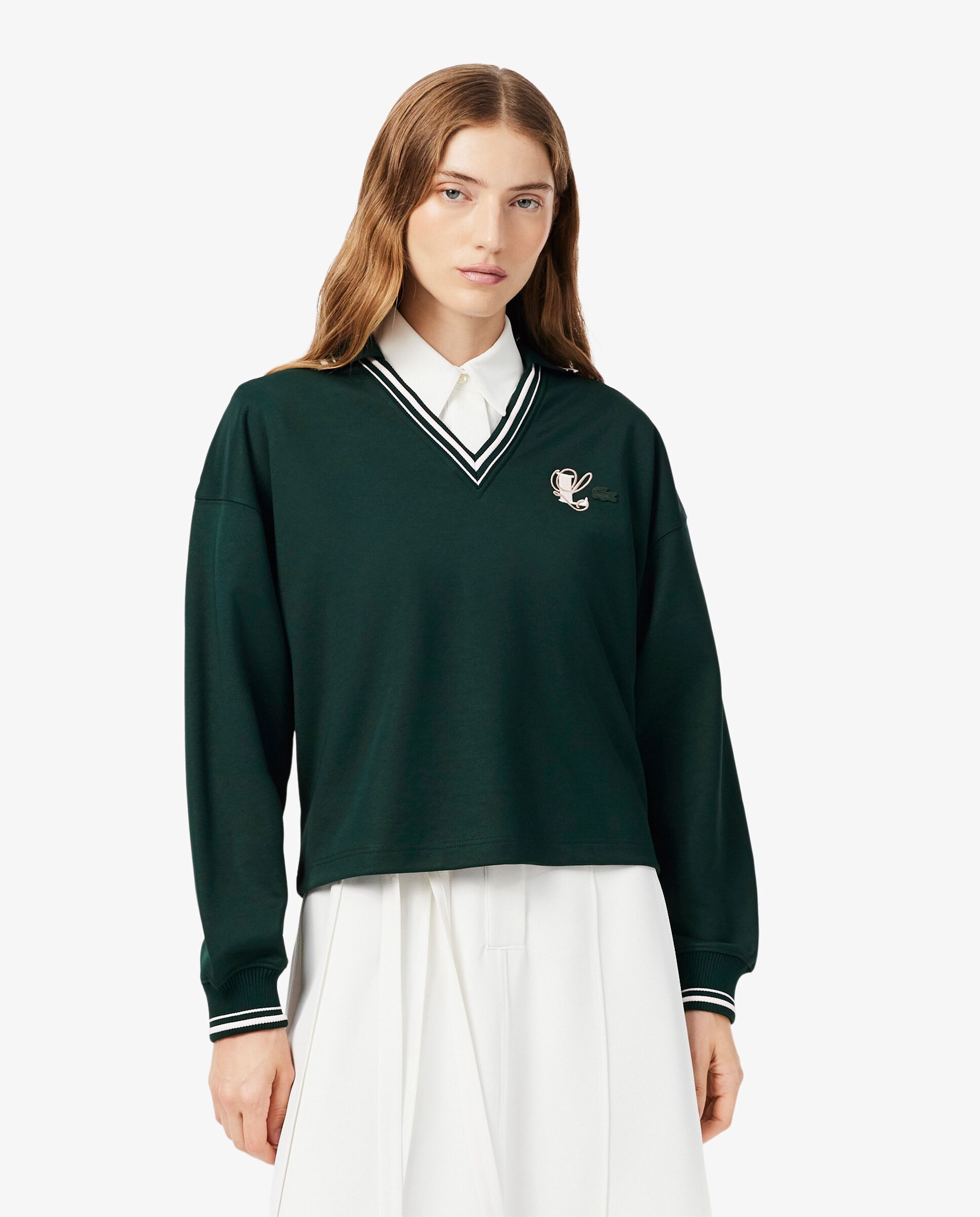Sudadera de mujer oversize con cuello de polo de mujer y bordado en - Lacoste - Verde Verde-1