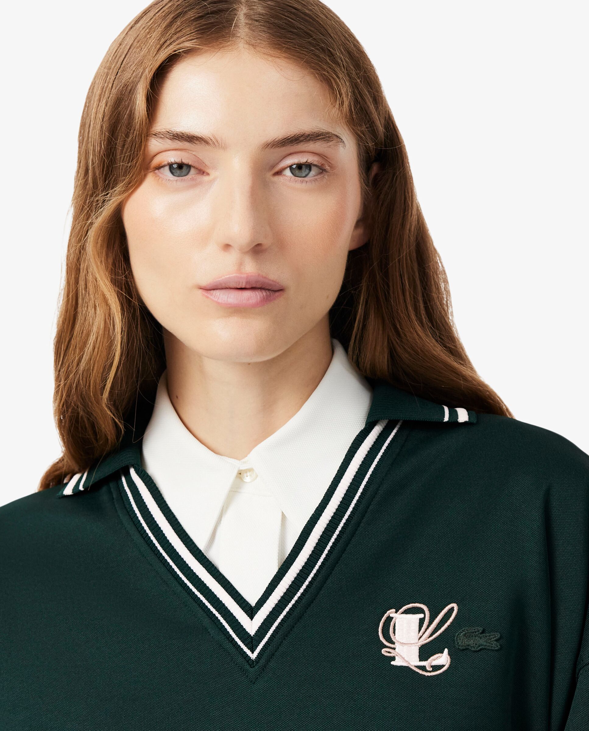 Sudadera de mujer oversize con cuello de polo de mujer y bordado en - Lacoste - Verde Verde-3
