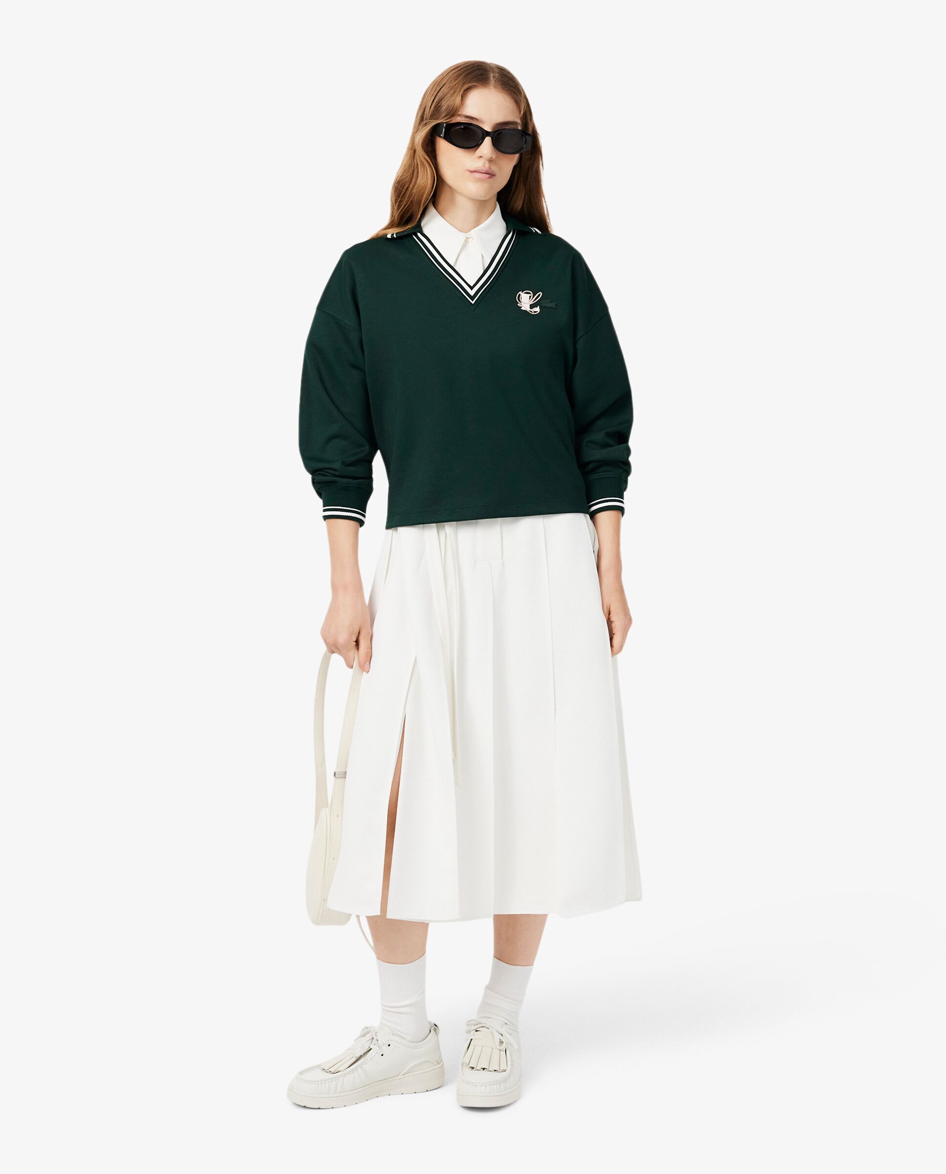 Sudadera de mujer oversize con cuello de polo de mujer y bordado en - Lacoste - Verde Verde-4