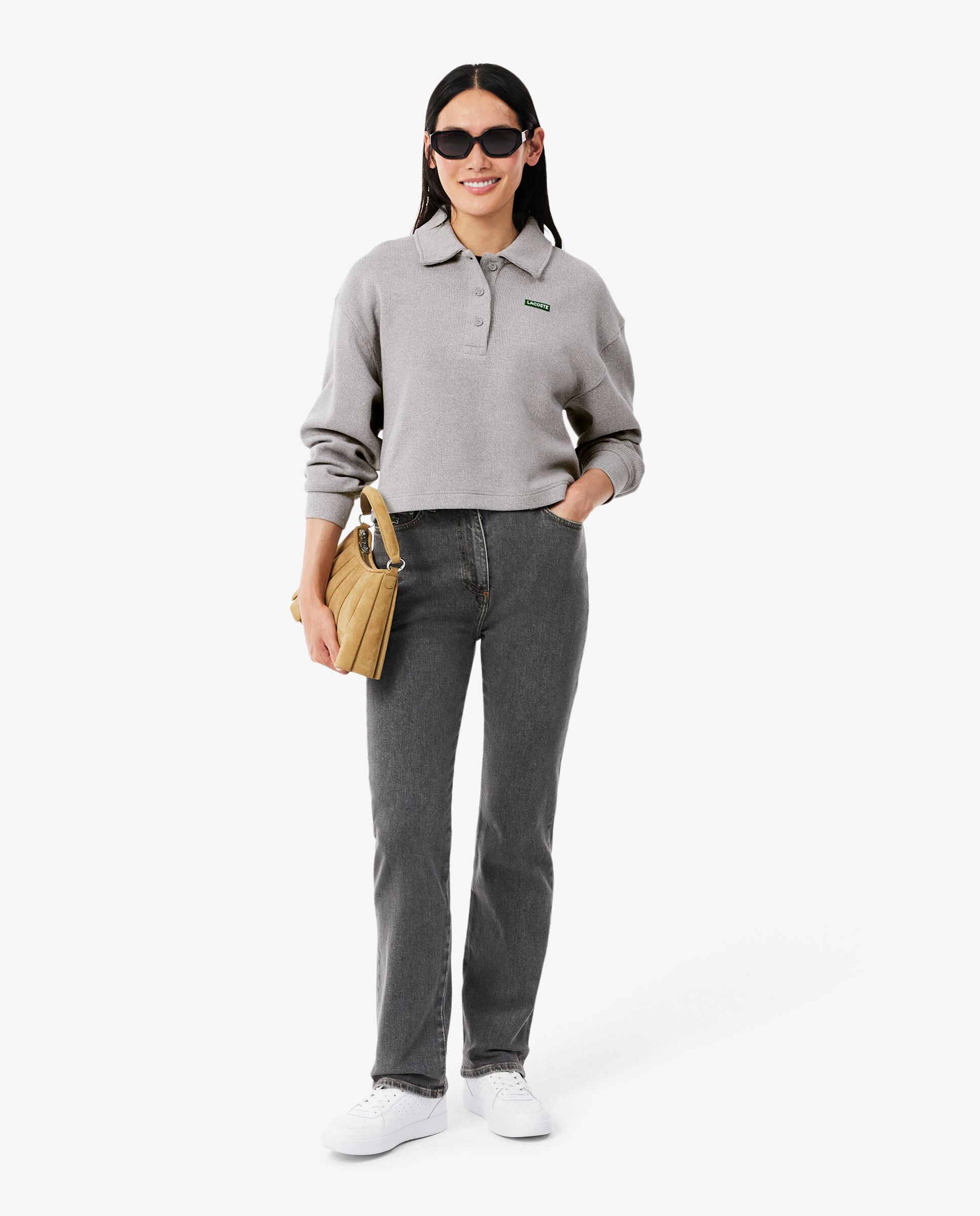 Sudadera de mujer oversize de cuello de polo de mujer de canalé en negro - Lacoste - Gris oscuro Gris oscuro-4