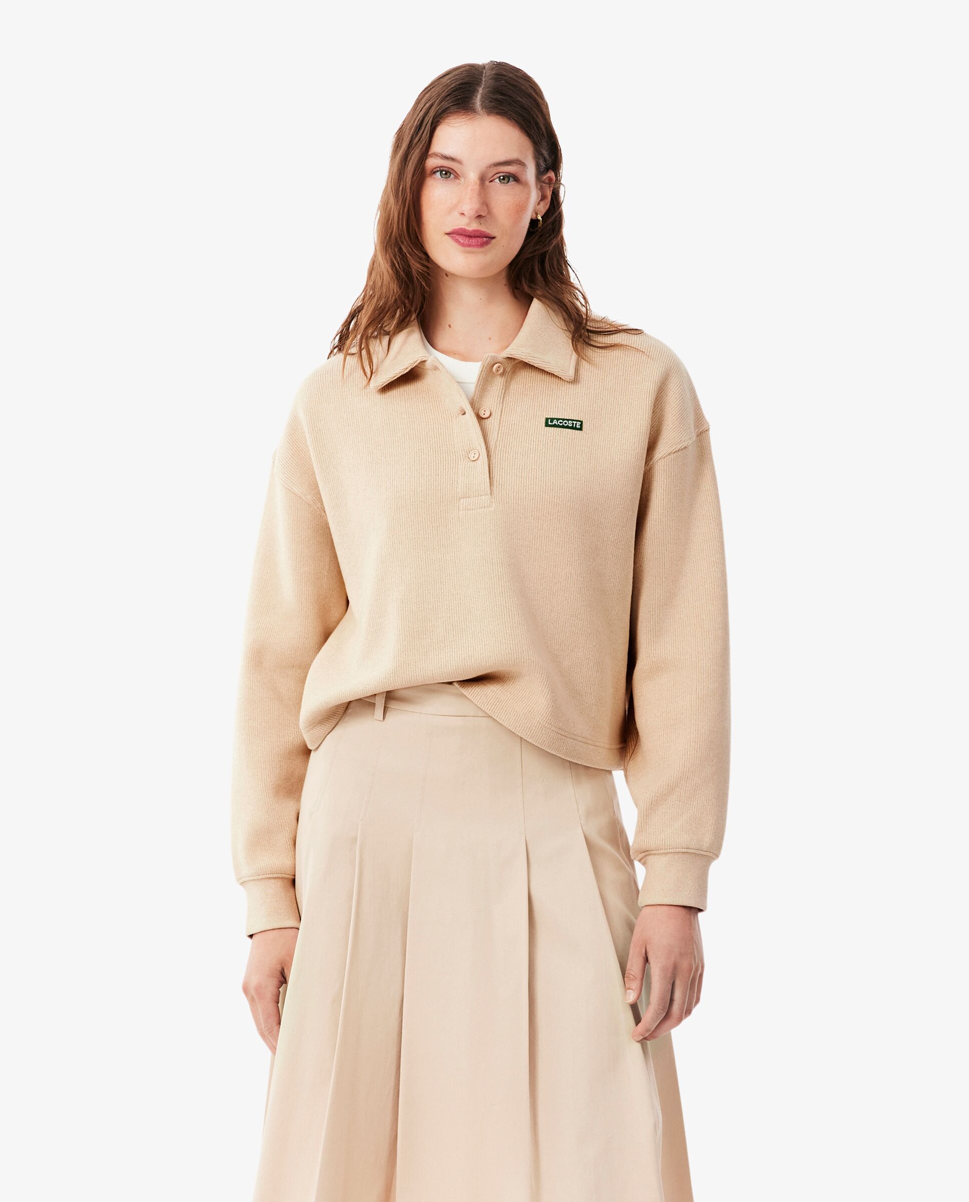 Sudadera de mujer oversize de cuello de polo de mujer de canalé en - Lacoste - Negro Negro-1