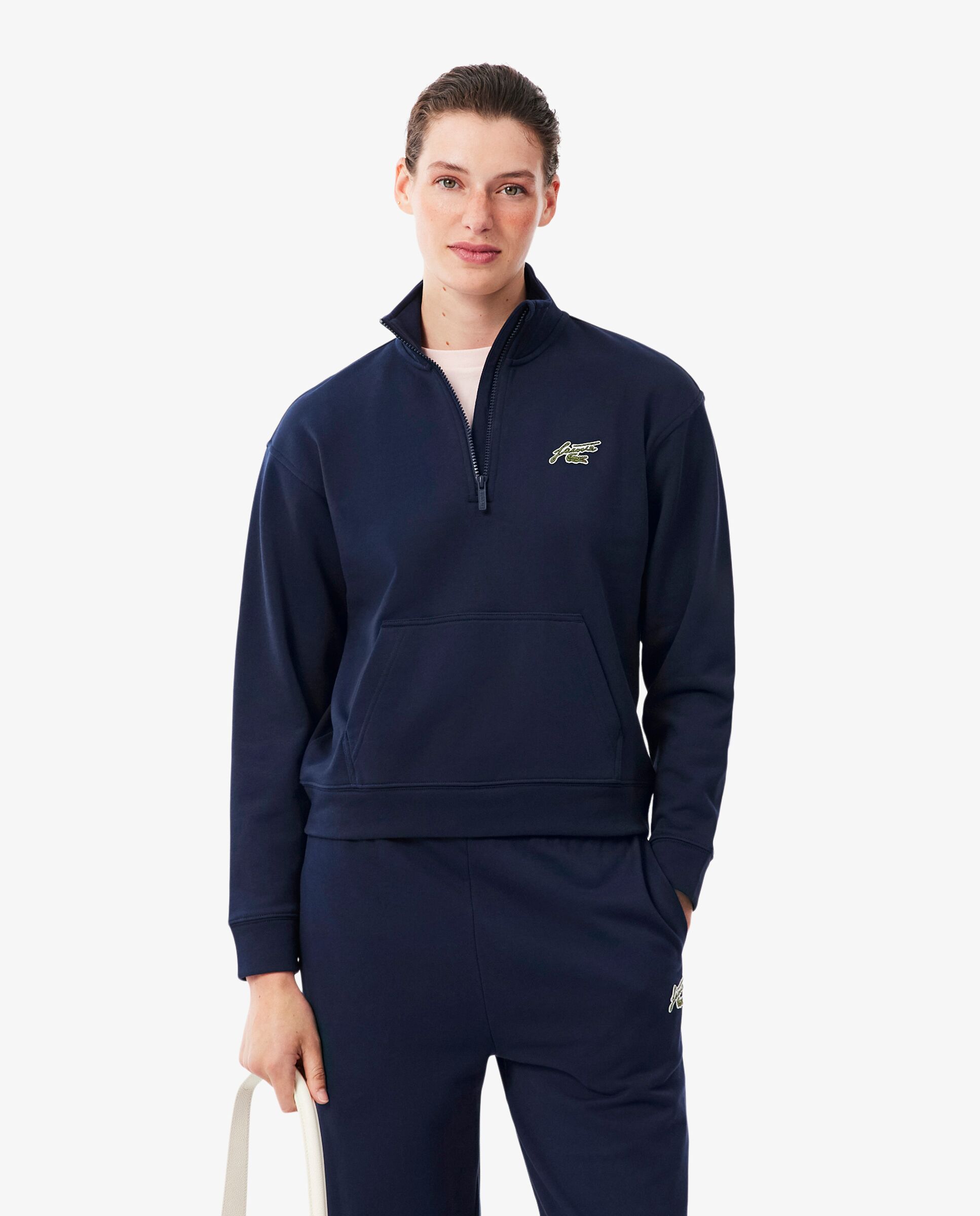 Sudadera de mujer de cuello alto con cremallera de felpa con insignia en azul - Lacoste - Azul marino Azul marino-1
