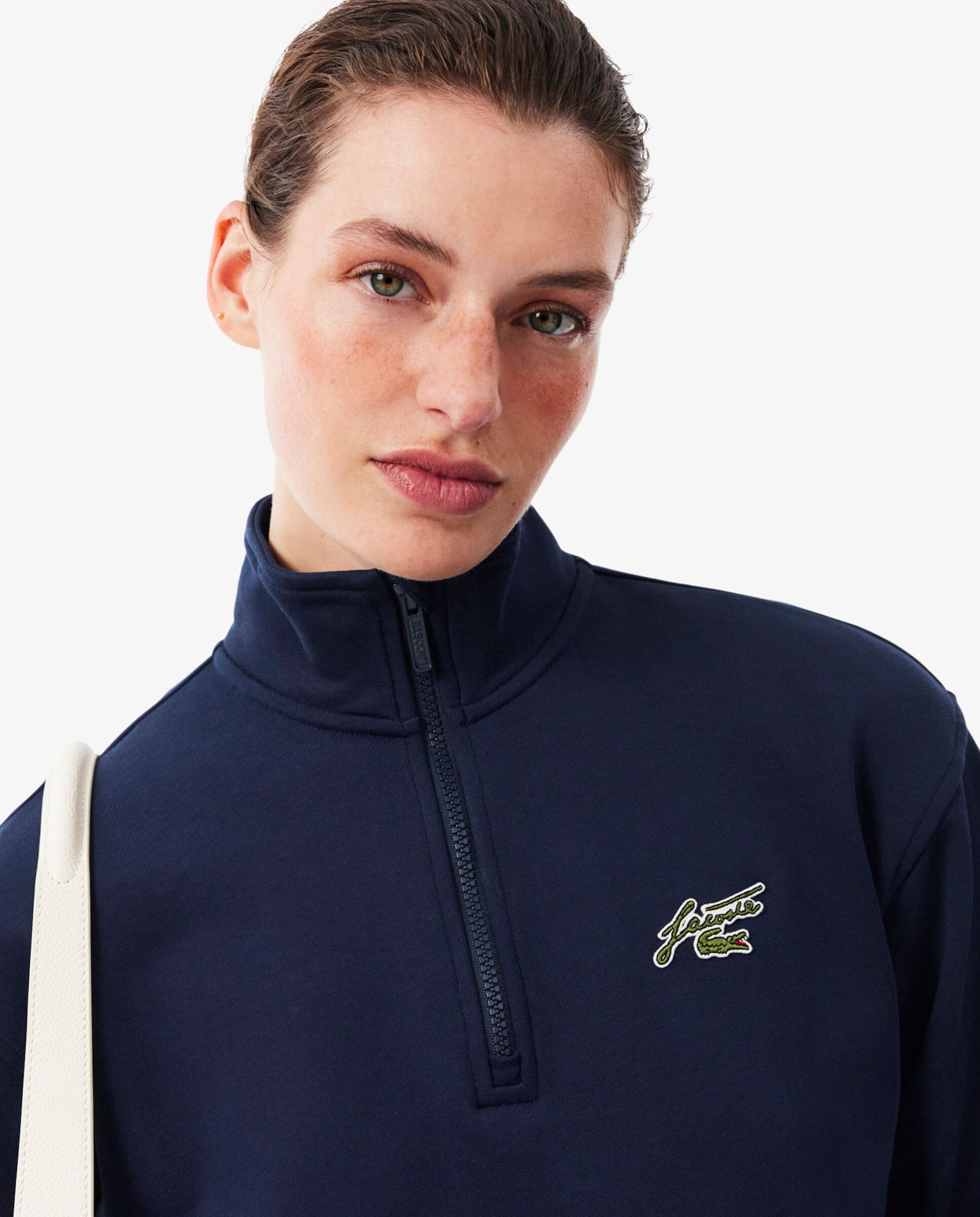 Sudadera de mujer de cuello alto con cremallera de felpa con insignia en azul - Lacoste - Azul marino Azul marino-3