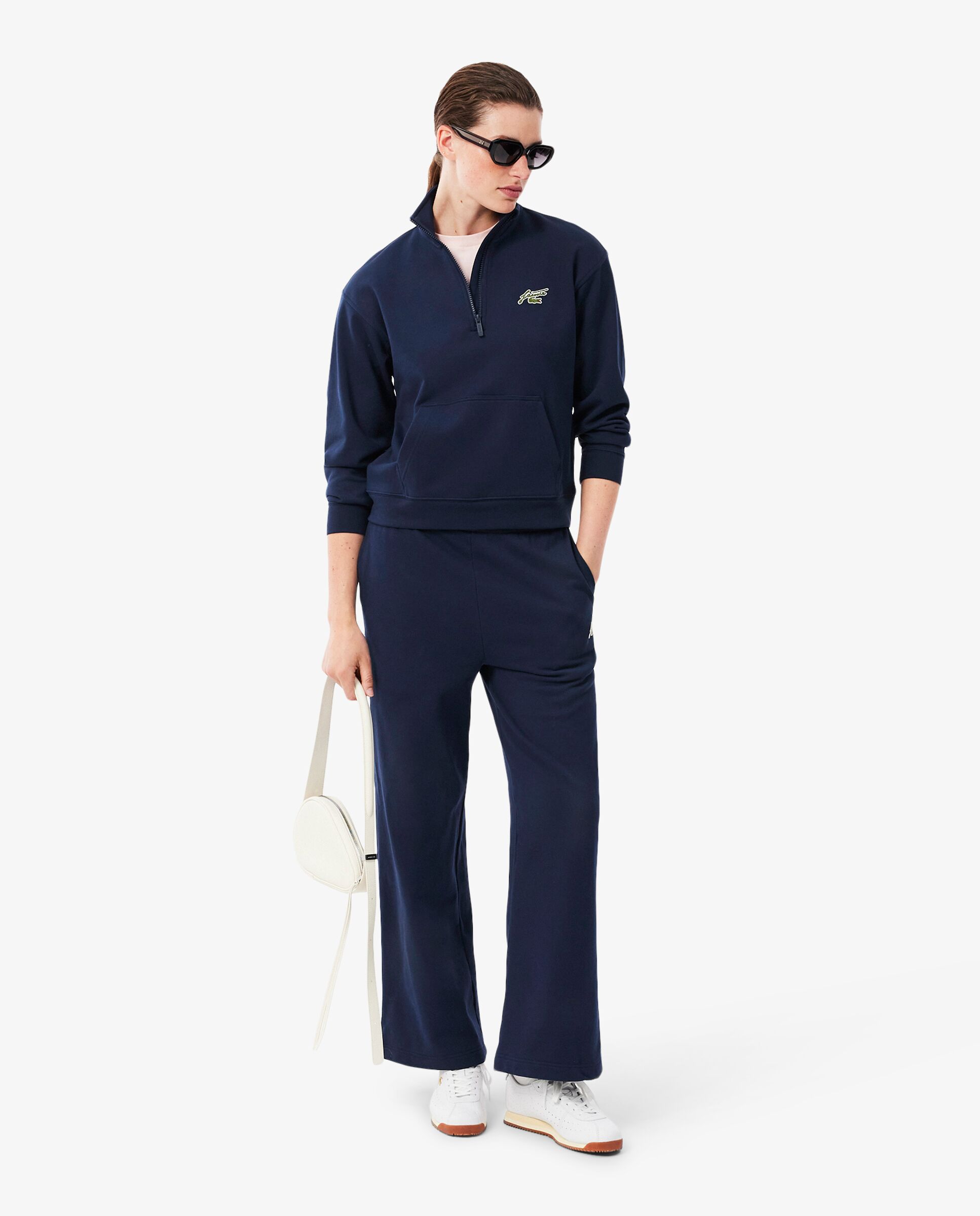 Sudadera de mujer de cuello alto con cremallera de felpa con insignia en azul - Lacoste - Azul marino Azul marino-4