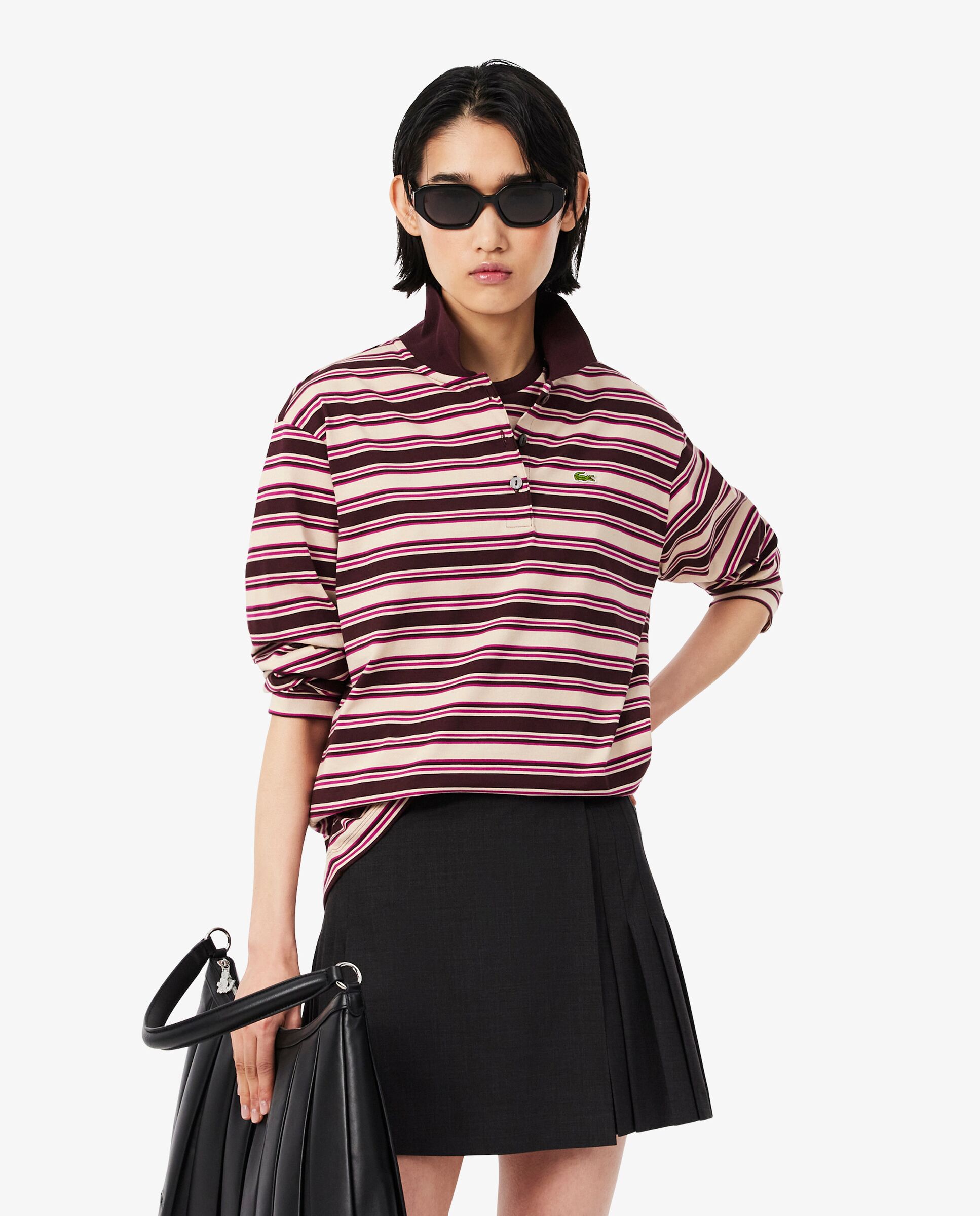 Imagen 0 de Polo de mujer oversize de manga larga de rayas en marrón Marrón