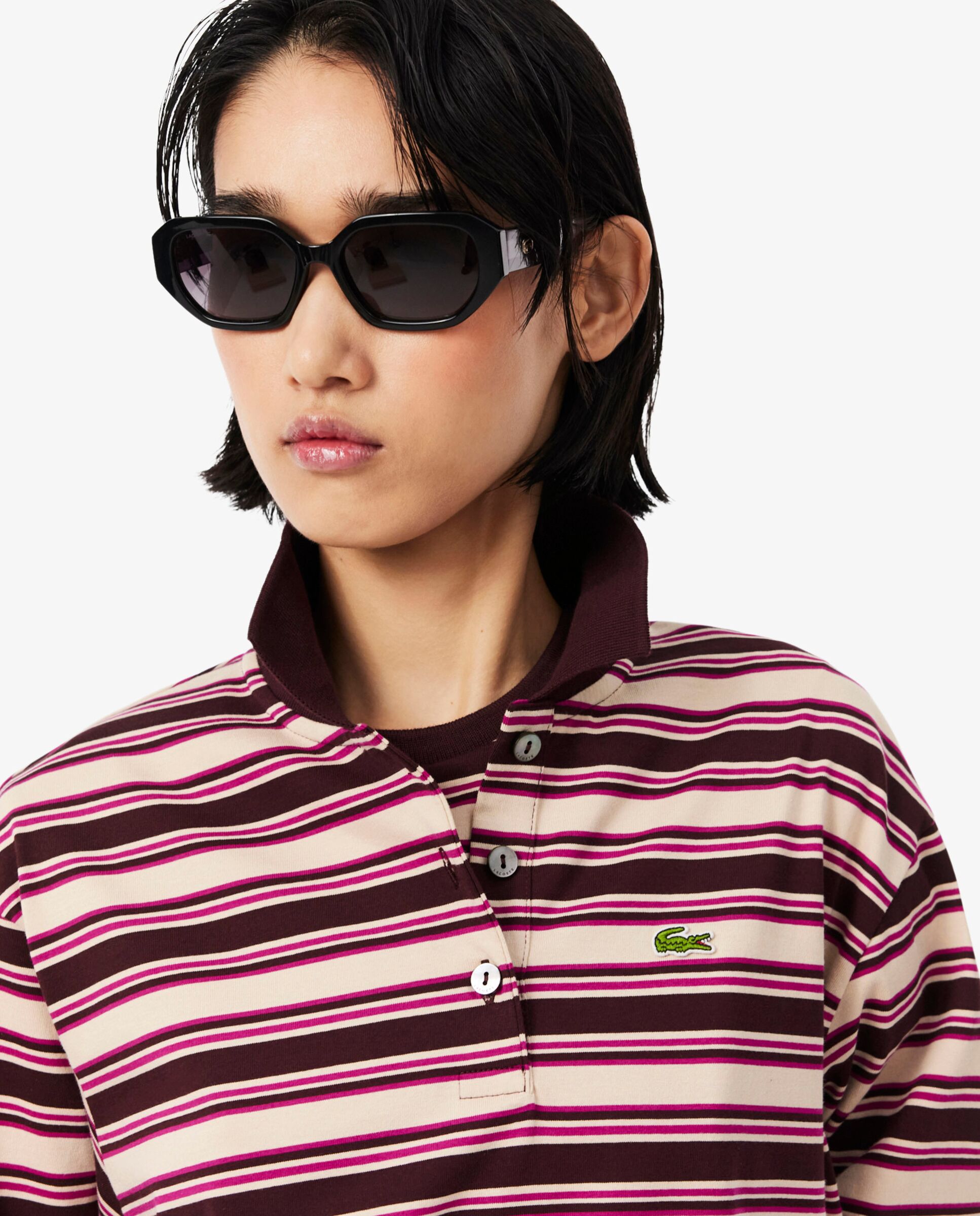 Polo de mujer oversize de manga larga de rayas en - Lacoste - Marrón Marrón-3