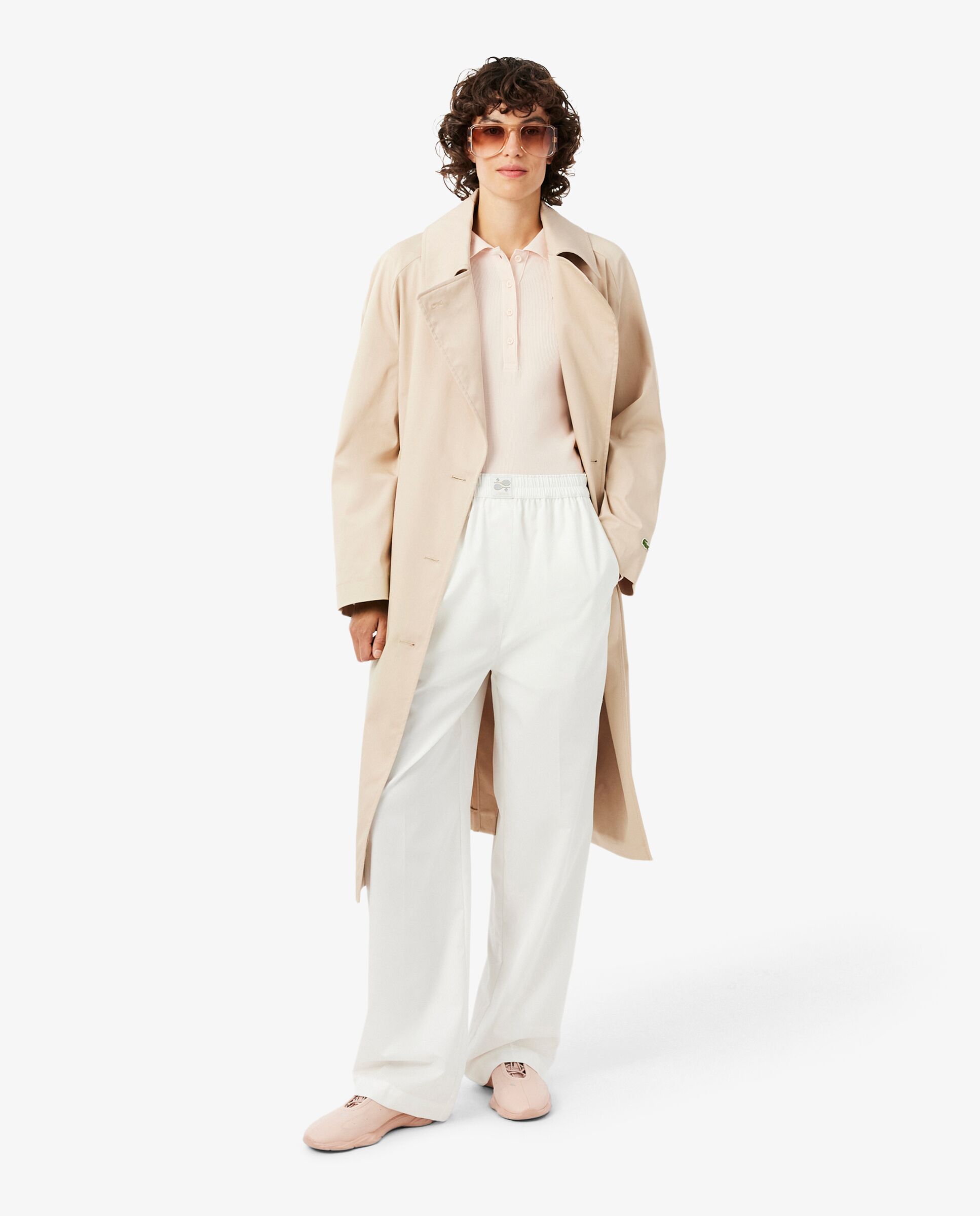 Polo de mujer de canalé de algodón de corte ajustado en blanco de manga larga - Lacoste - Rosa Rosa-4