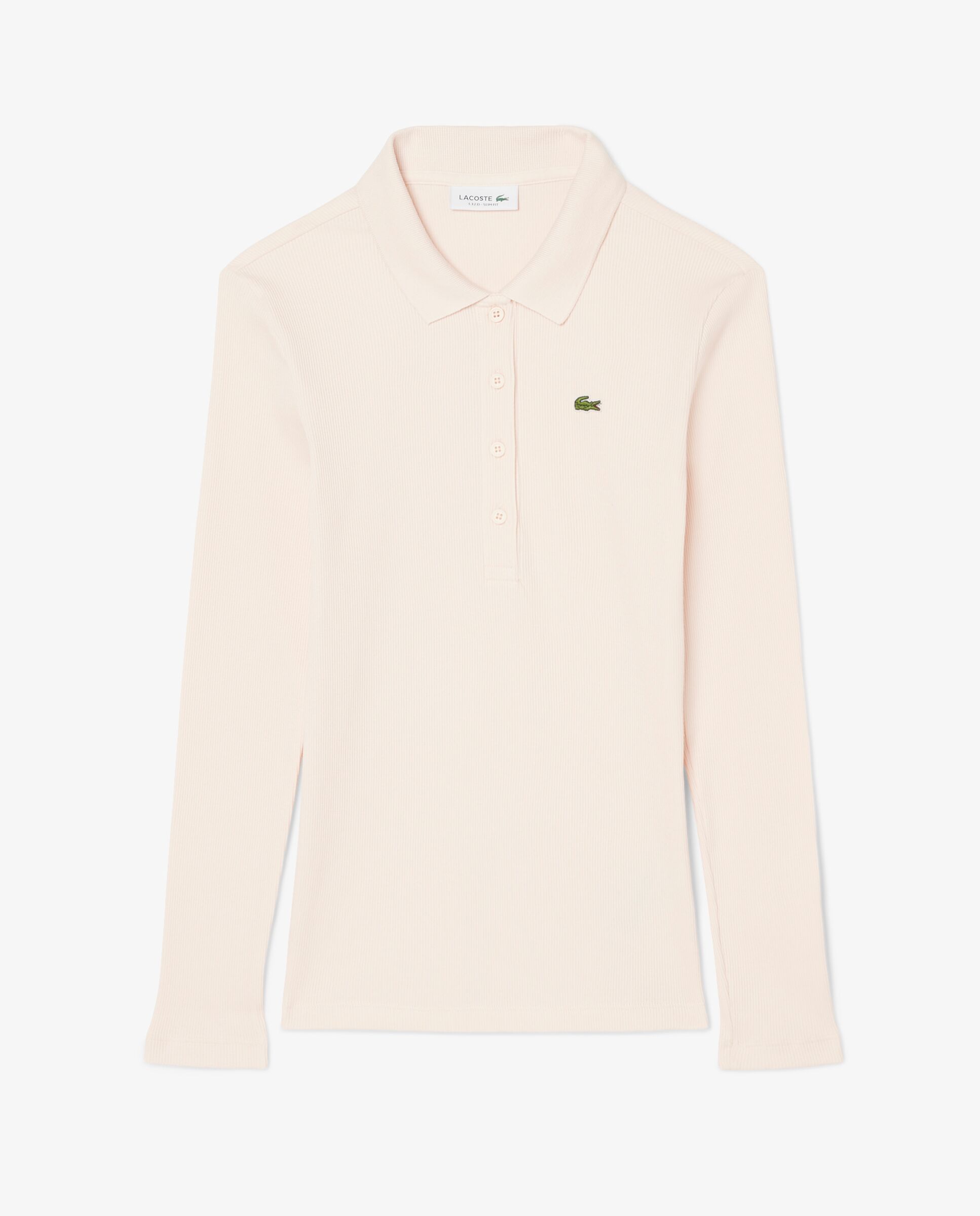 Polo de mujer de canalé de algodón de corte ajustado en blanco de manga larga - Lacoste - Rosa Rosa-6